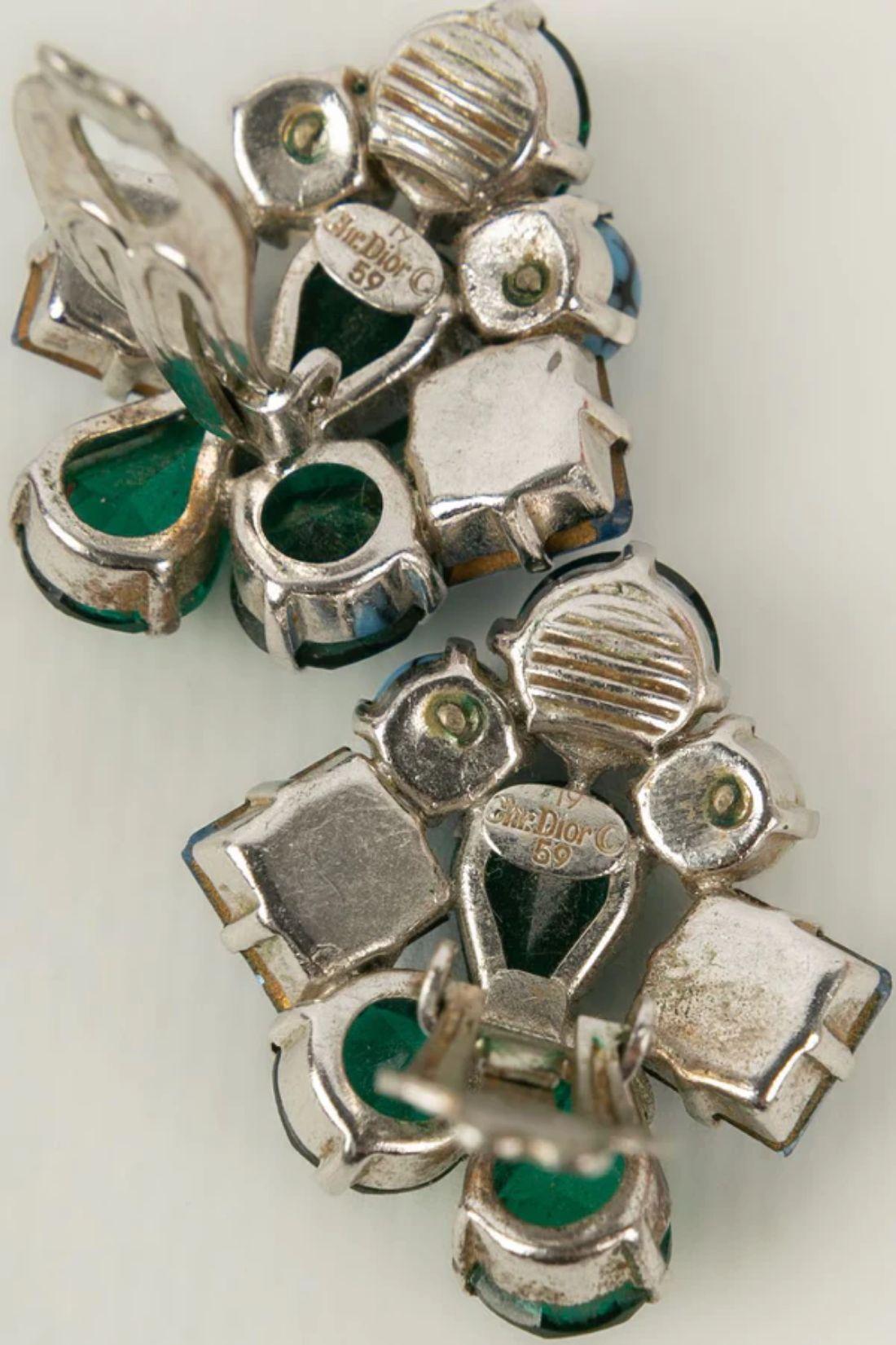 Women's Christian Dior Earrings in Silver Plated and Rhinestone, 1959
