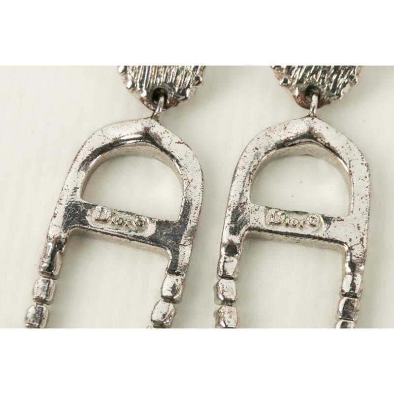 Christian Dior Earrings in Silvery Metal with Swarovski Rhinestones For Sale 1