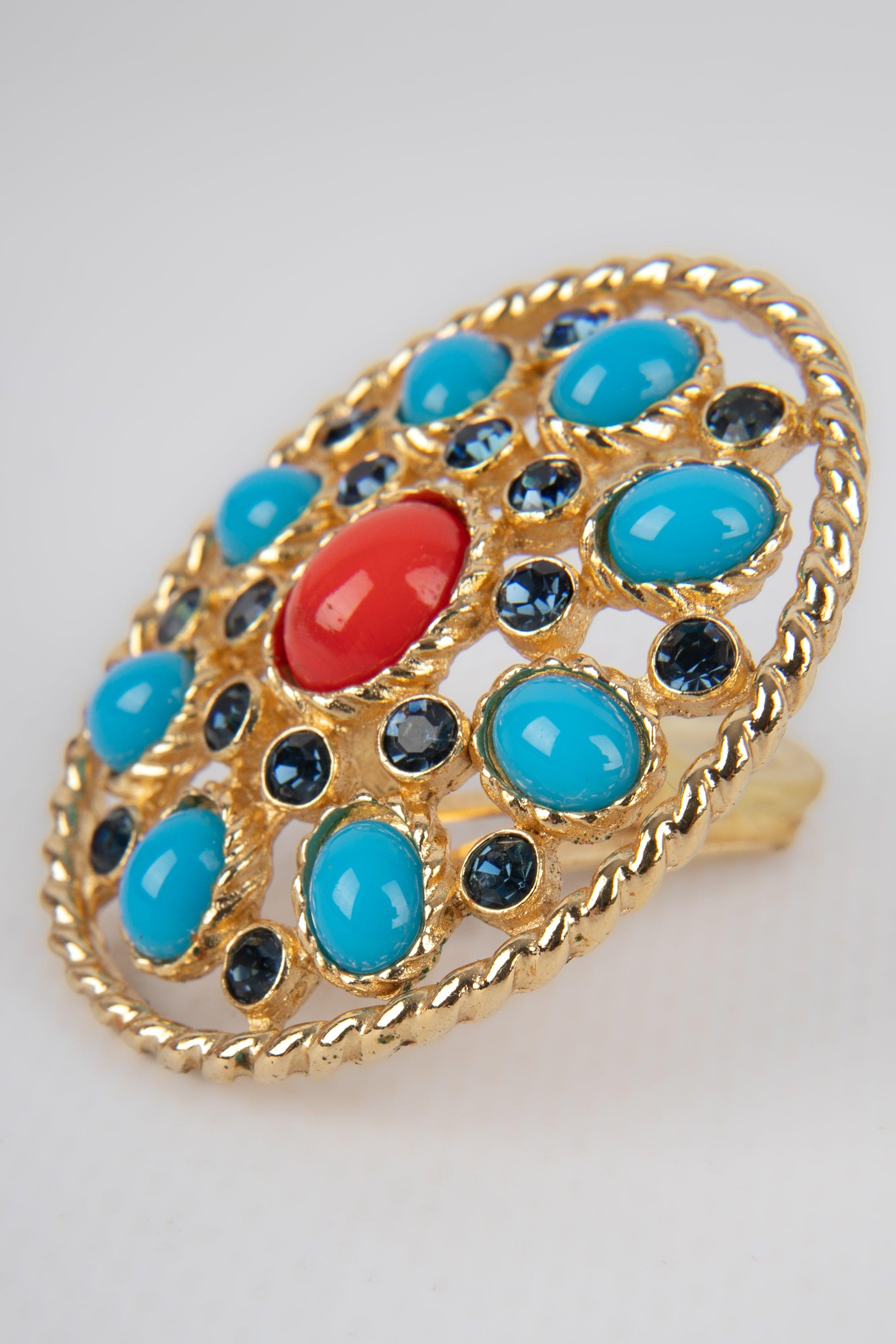 Christian Dior Earrings with Glass Paste and Rhinestones In Excellent Condition For Sale In SAINT-OUEN-SUR-SEINE, FR