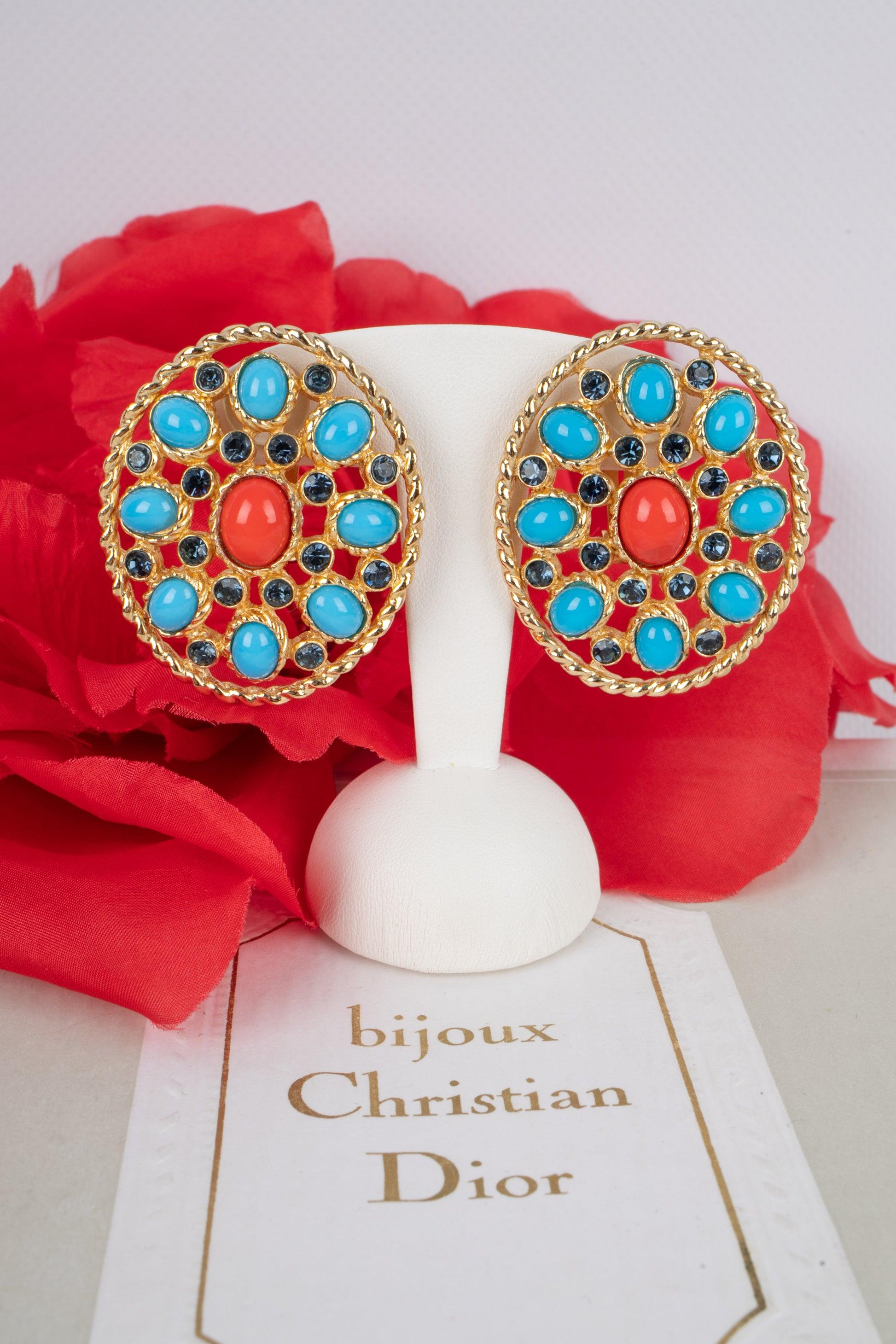 Christian Dior Earrings with Glass Paste and Rhinestones For Sale 3