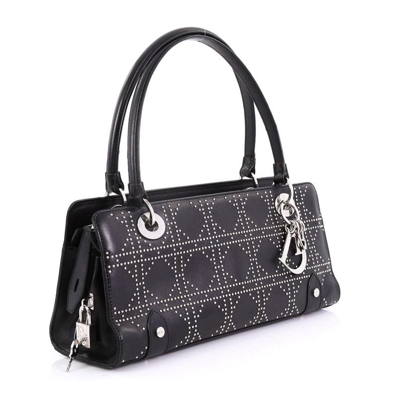 Christian Dior East West Lady Dior Handbag Cannage Studded Leather Small In Good Condition In NY, NY