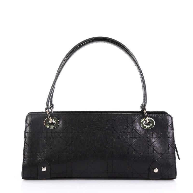 Black Christian Dior East West Lady Dior Handbag Stitched Cannage Leather Small