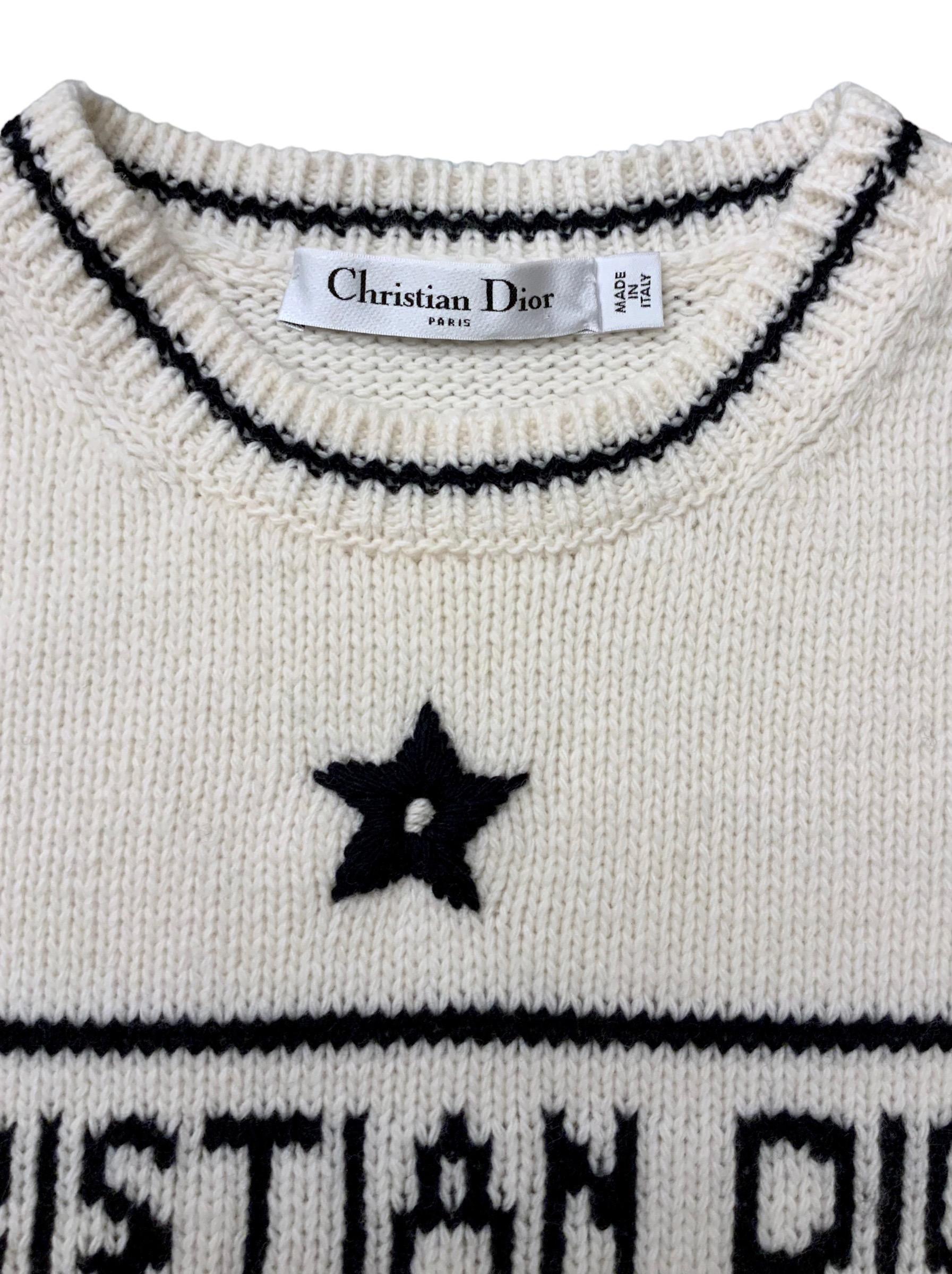 Christian Dior Ecru Cashmere and Wool Knit Short - Sleeved Sweater In Excellent Condition In Geneva, CH