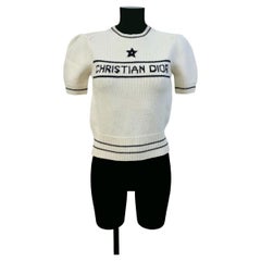 Christian Dior Ecru Cashmere and Wool Knit Short - Sleeved Sweater