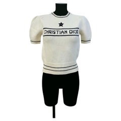Christian Dior Ecrufarbener Pullover aus Kaschmir und Wollstrick mit kurzen Ärmeln
