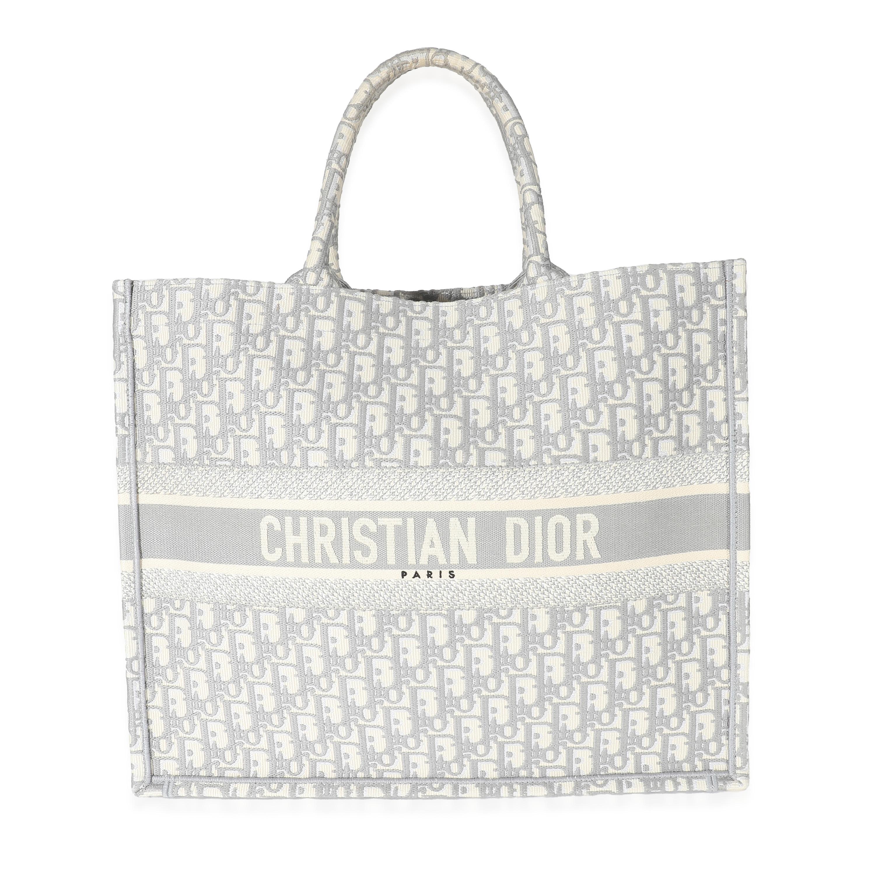 Christian Dior Ecru Gray Dior Oblique Embroidery Large Dior Book Tote For Sale 3