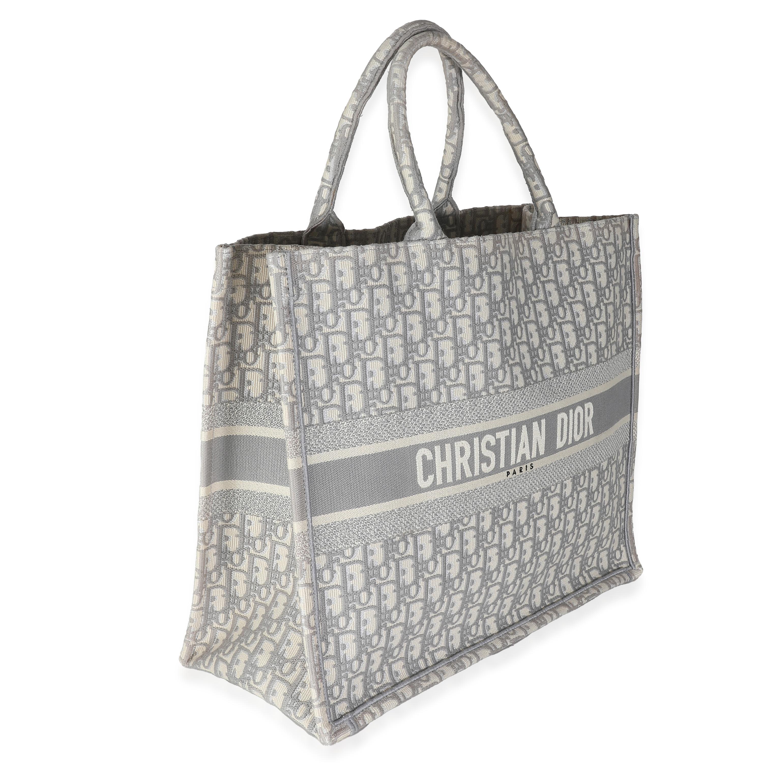 Christian Dior Ecru Gray Oblique Jacquard Large Book Tote In Excellent Condition For Sale In New York, NY
