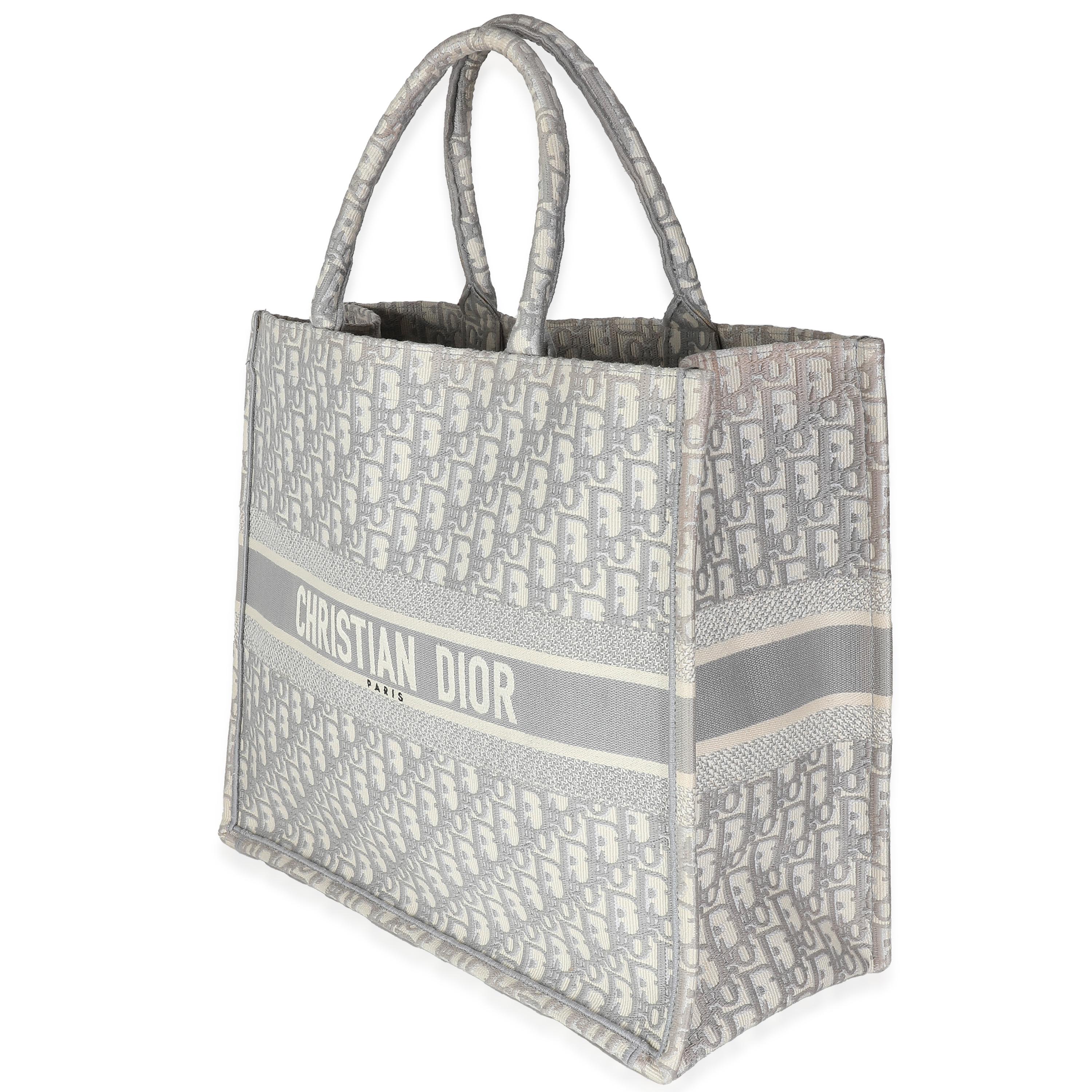 Women's Christian Dior Ecru Gray Oblique Jacquard Large Book Tote For Sale