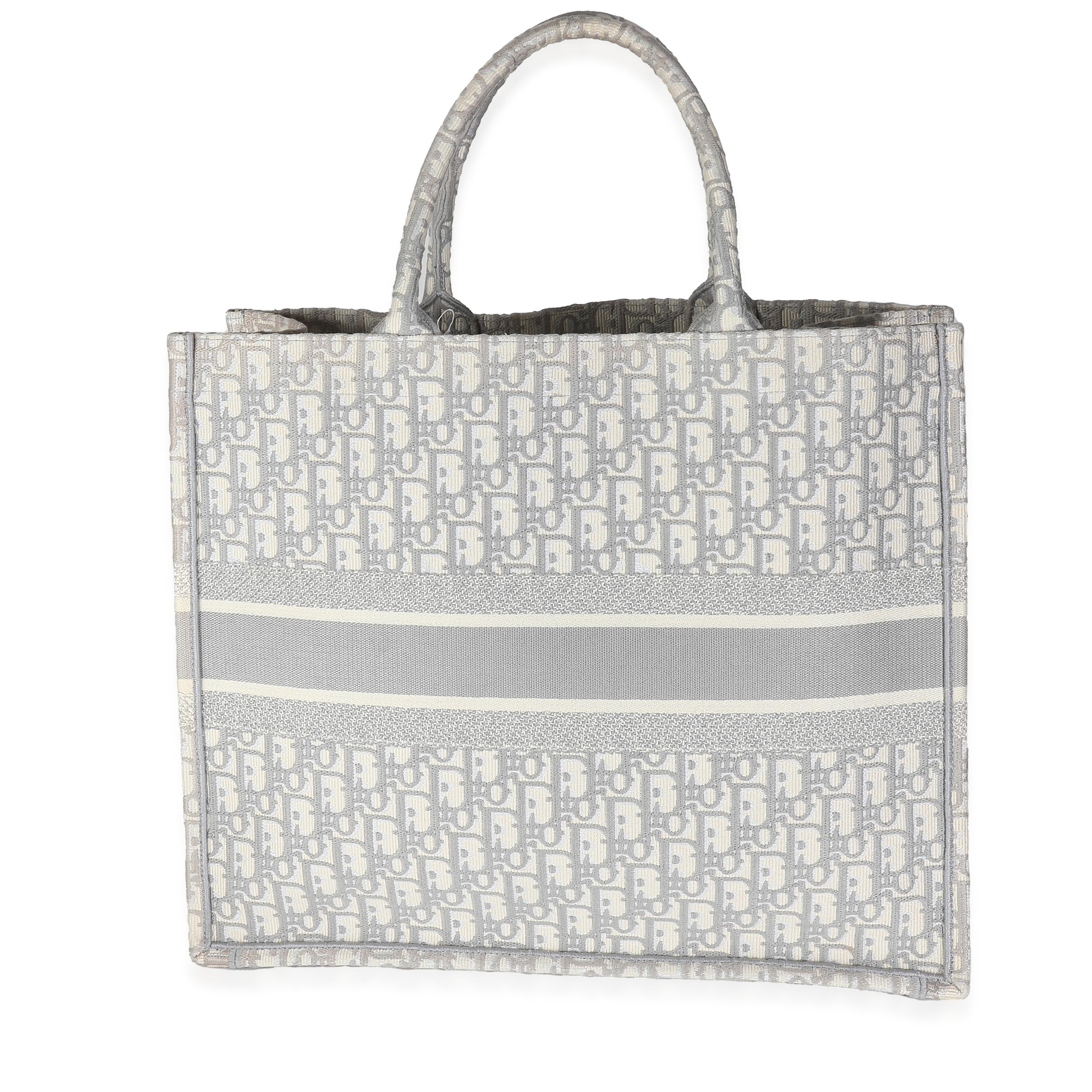 Christian Dior Ecru Gray Oblique Jacquard Large Book Tote For Sale 4