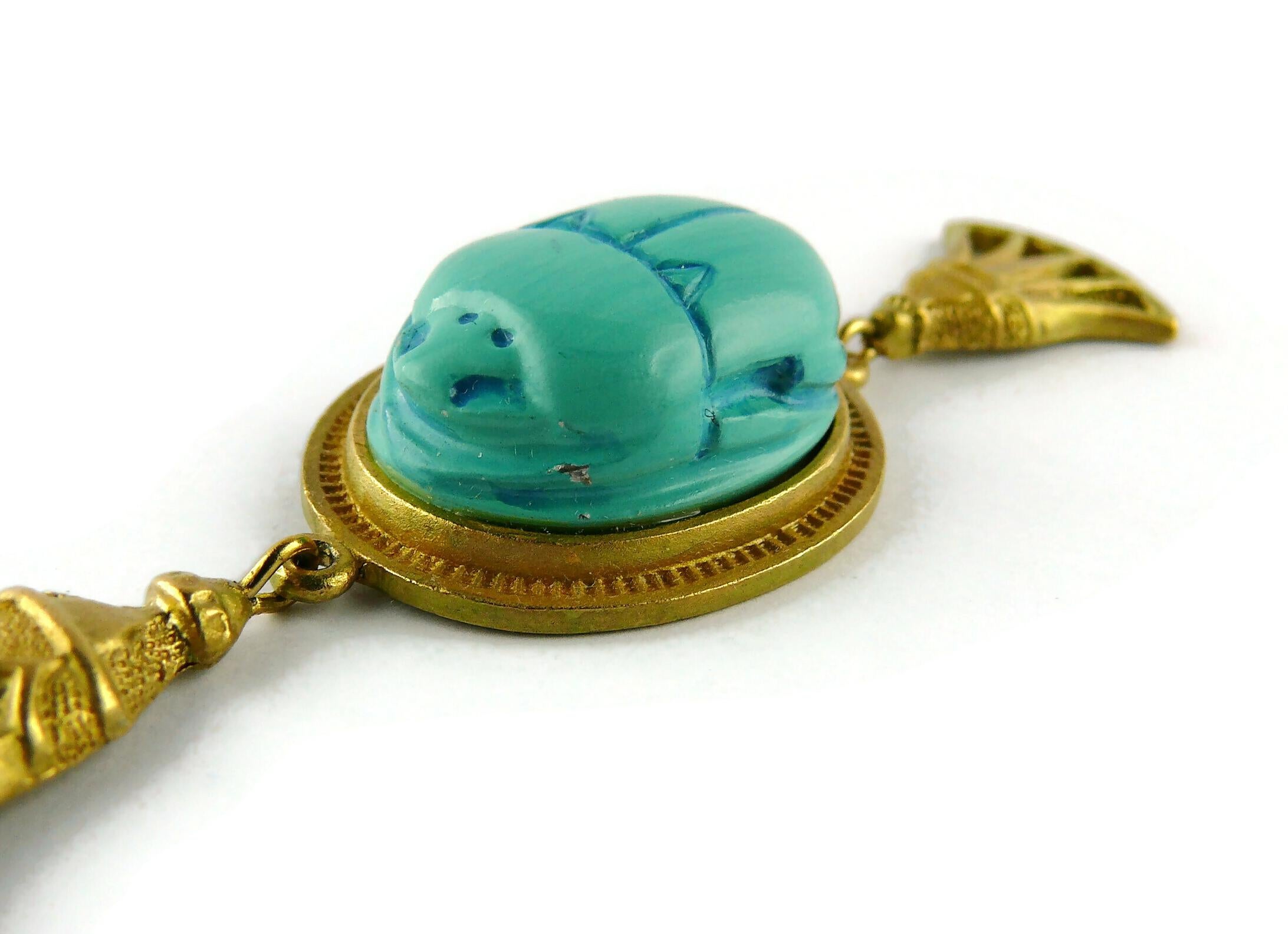 Christian Dior Egyptian Revival Faux Turquoise Scarab Necklace 7