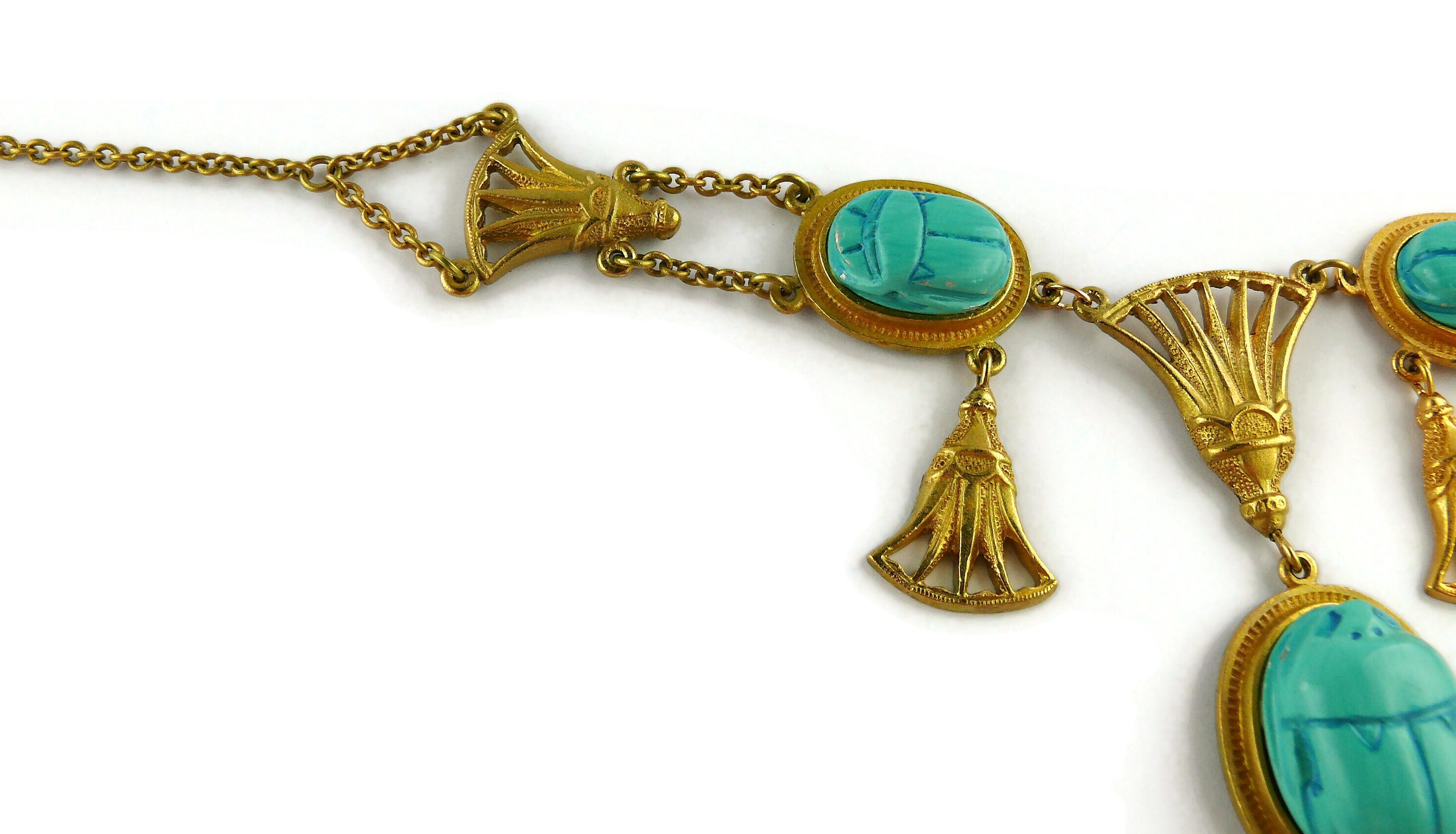 Christian Dior Egyptian Revival Faux Turquoise Scarab Necklace In Good Condition In Nice, FR