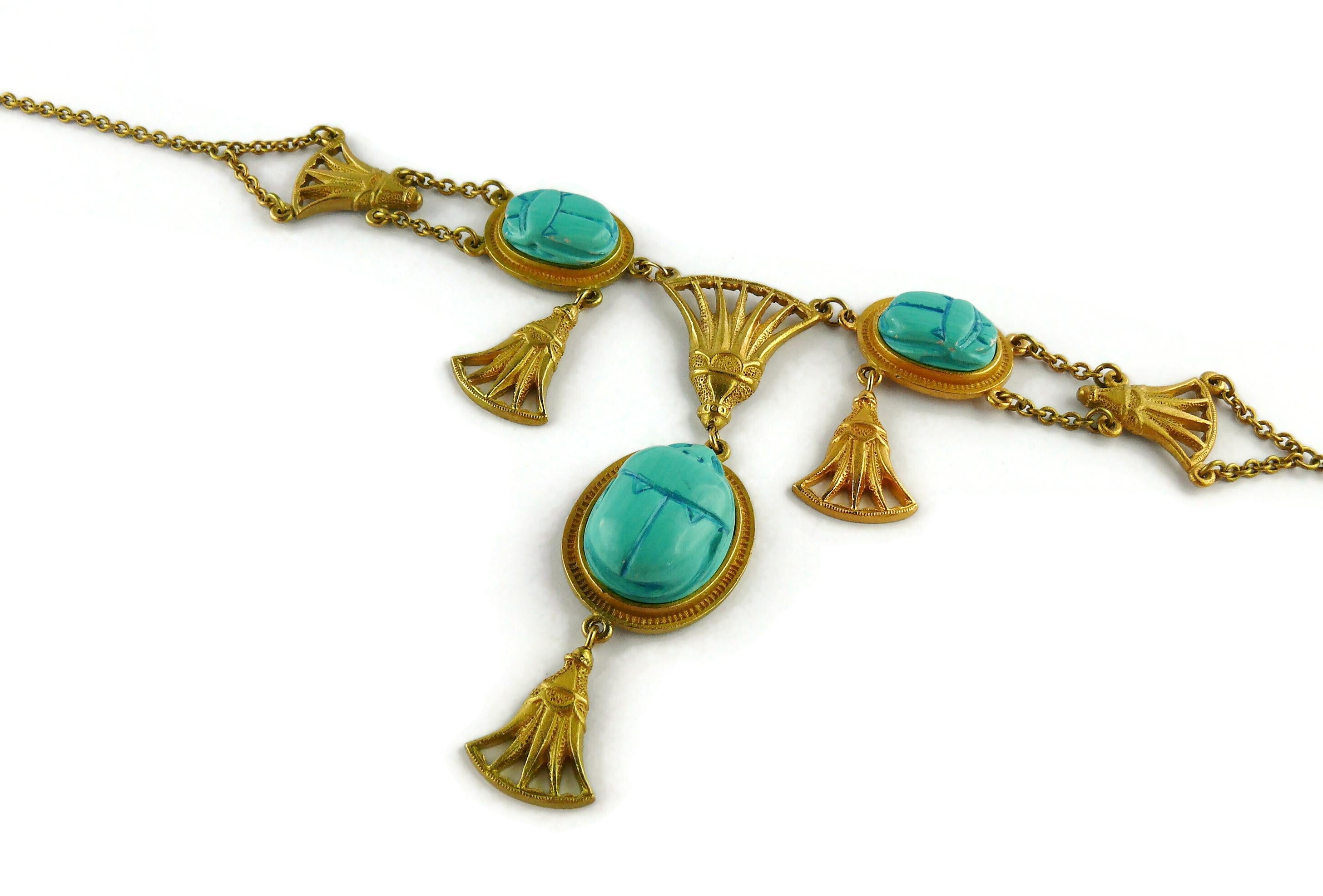 Women's Christian Dior Egyptian Revival Faux Turquoise Scarab Necklace