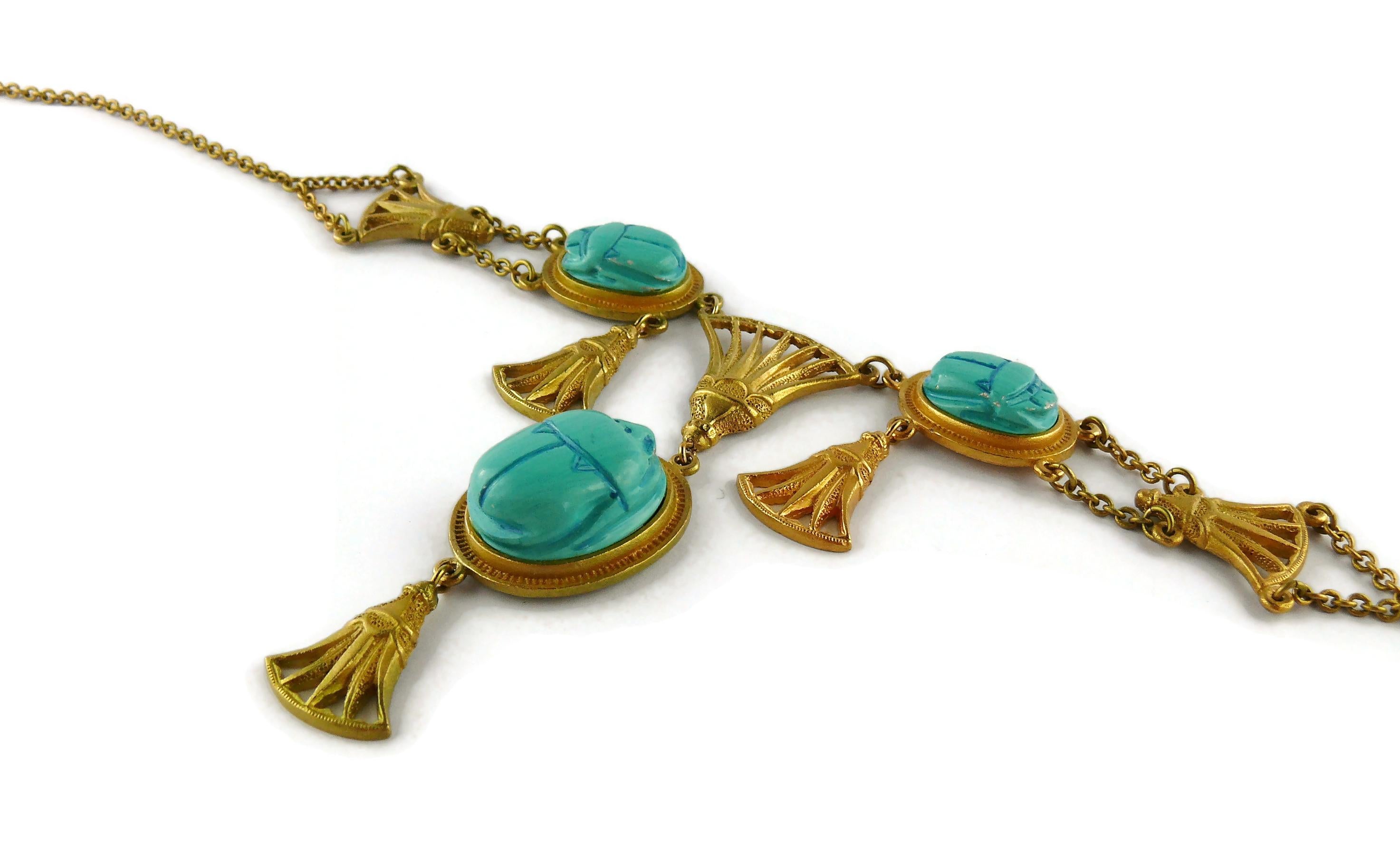 Christian Dior Egyptian Revival Faux Turquoise Scarab Necklace 1