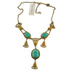 Christian Dior Egyptian Revival Faux Turquoise Scarab Necklace
