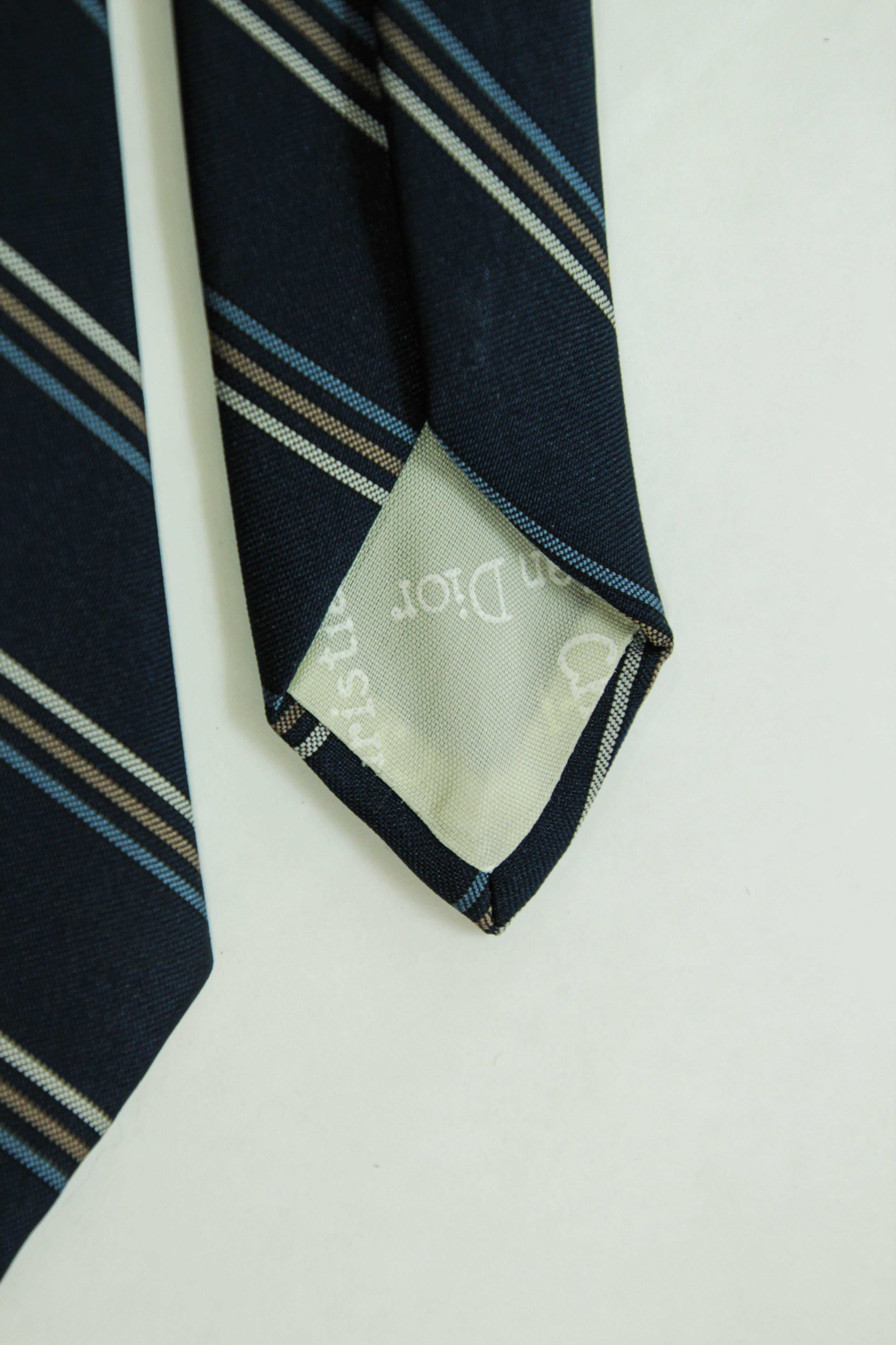 Black Christian Dior Elegant Classic Blue Stripes Necktie 1990 For Sale