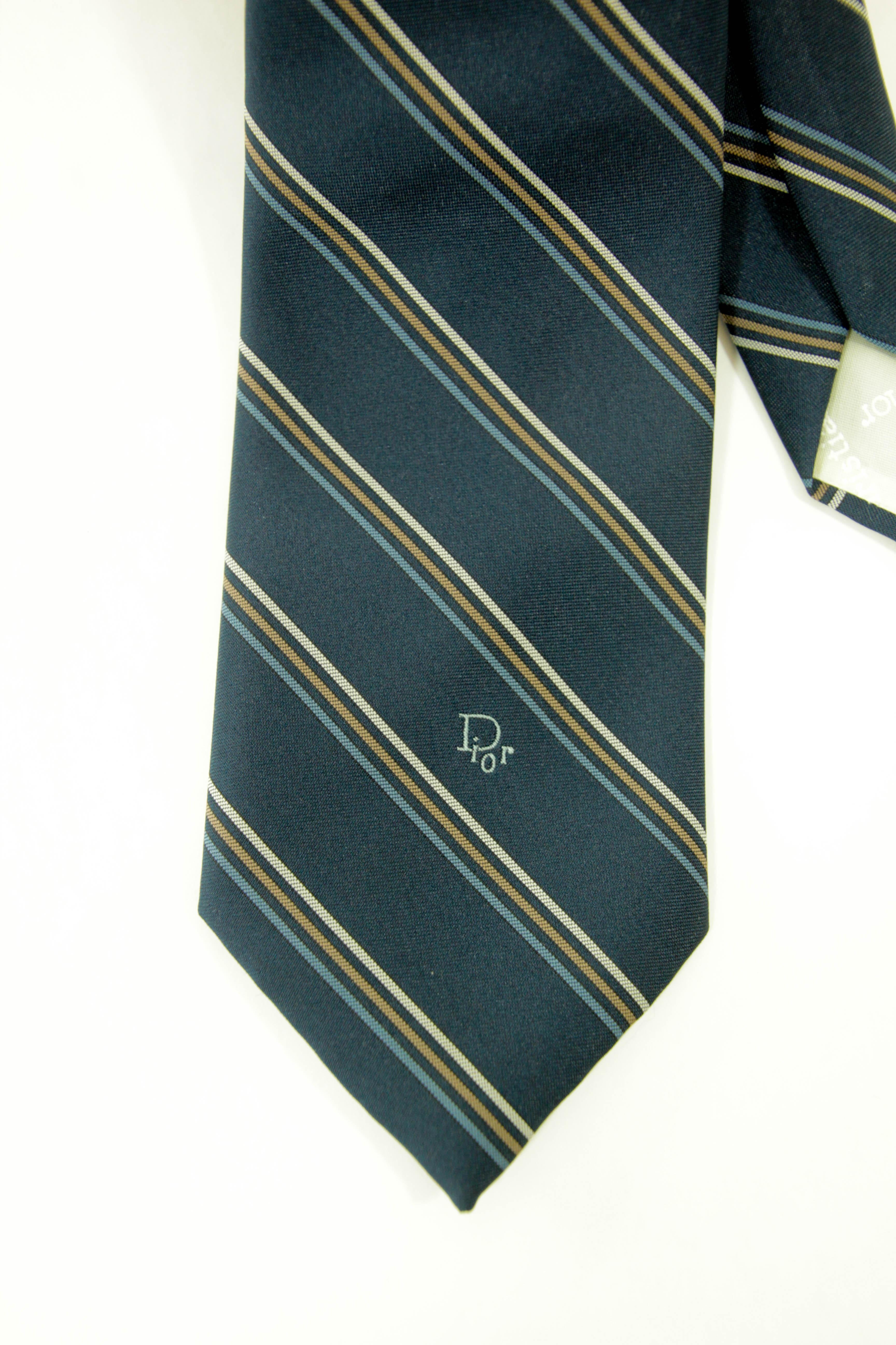Christian Dior Elegant Classic Blue Stripes Necktie 1990 For Sale 1