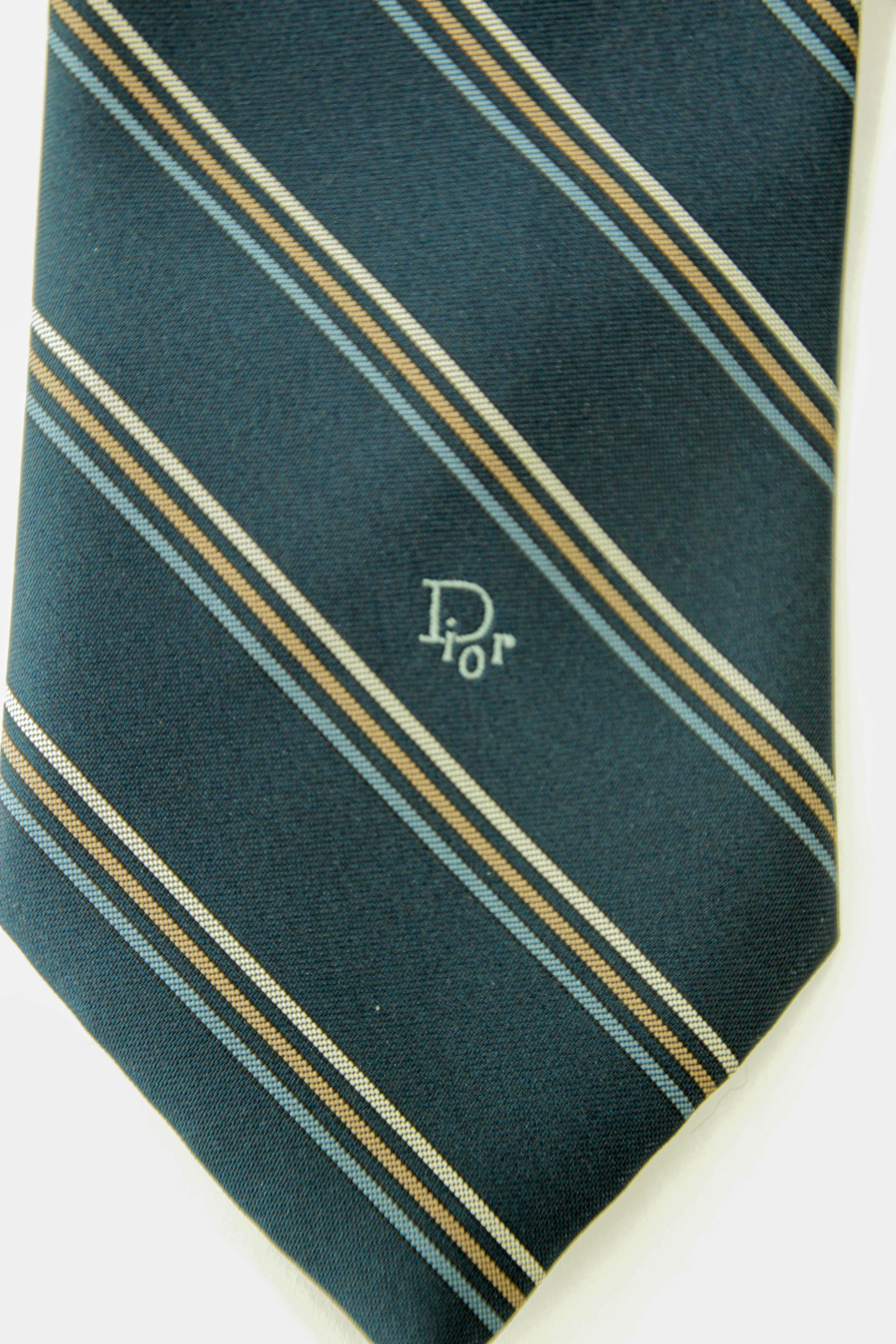 Christian Dior Elegant Classic Blue Stripes Necktie 1990 For Sale 2