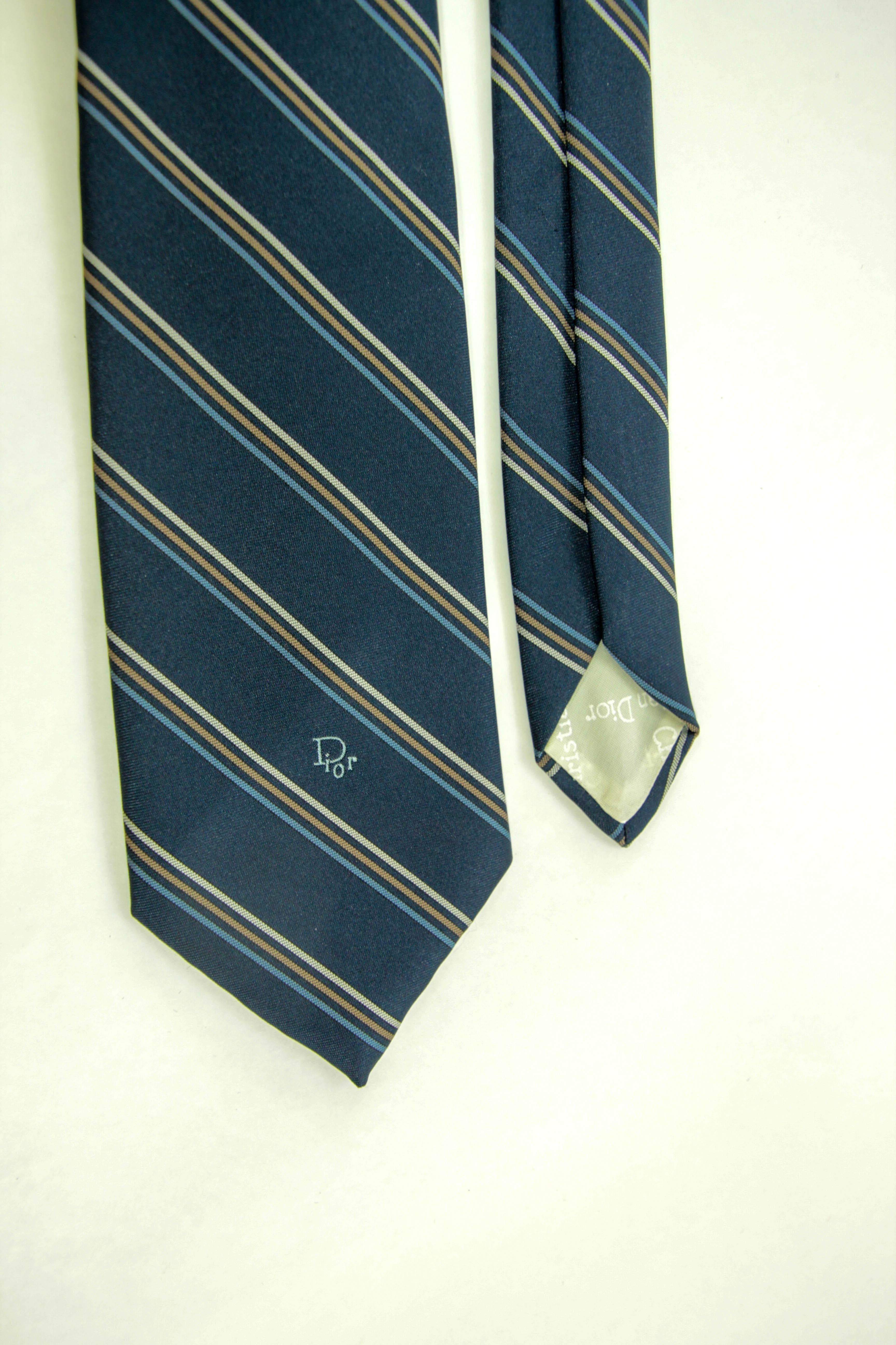 Christian Dior Elegant Classic Blue Stripes Necktie 1990 For Sale 3