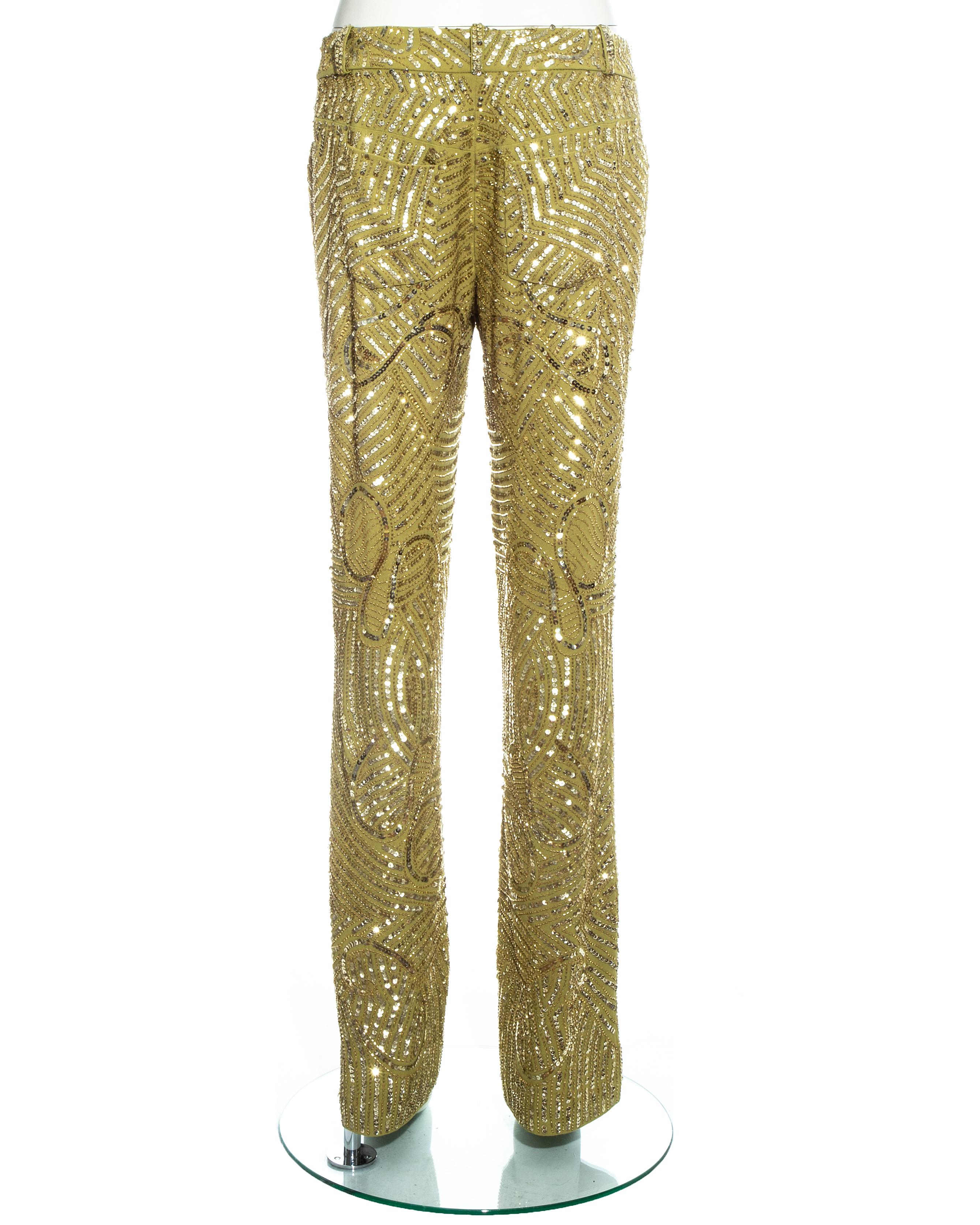 Christian Dior embellished lime green wool evening pants, fw 2005 In Good Condition For Sale In London, GB