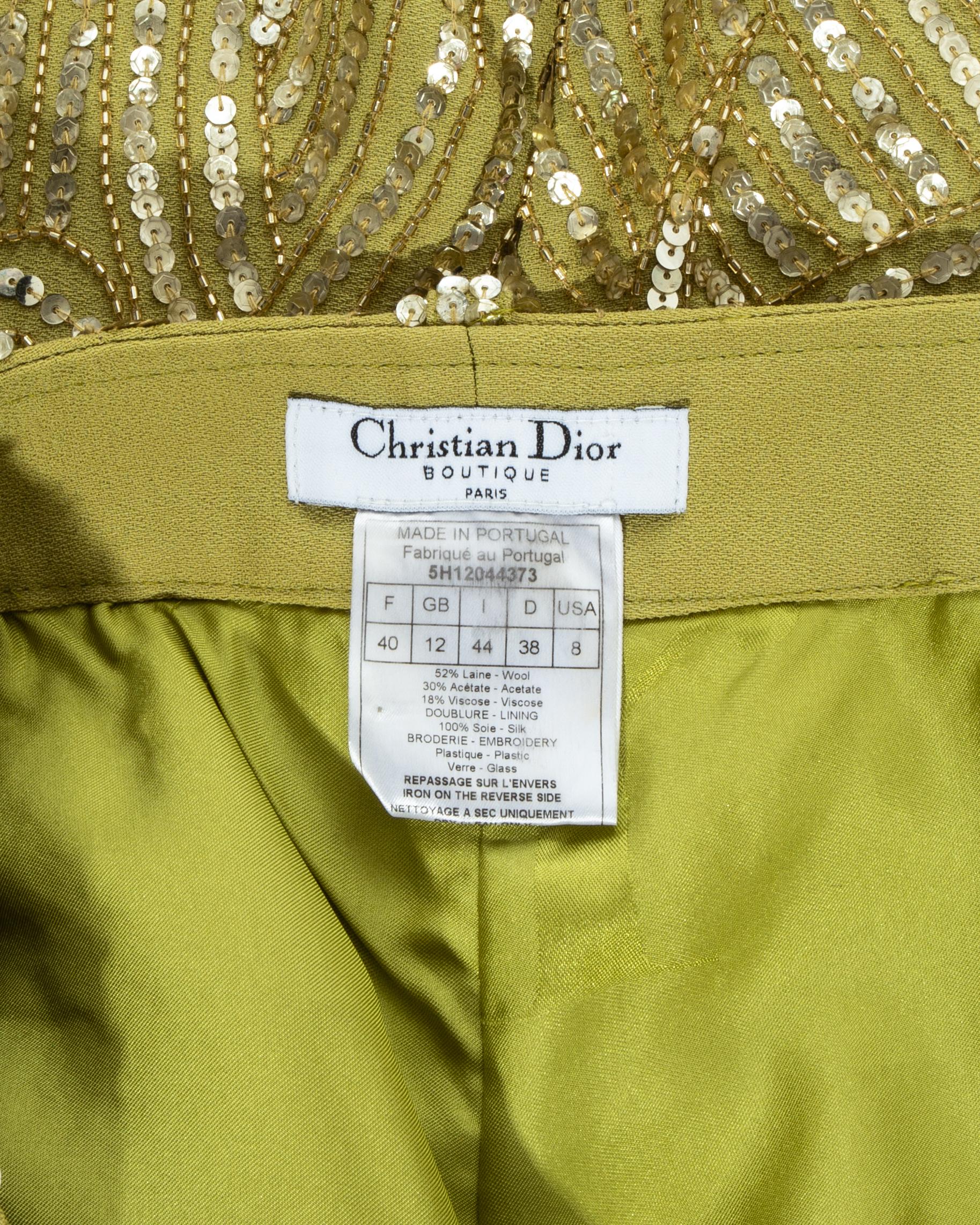 Women's Christian Dior embellished lime green wool evening pants, fw 2005 For Sale