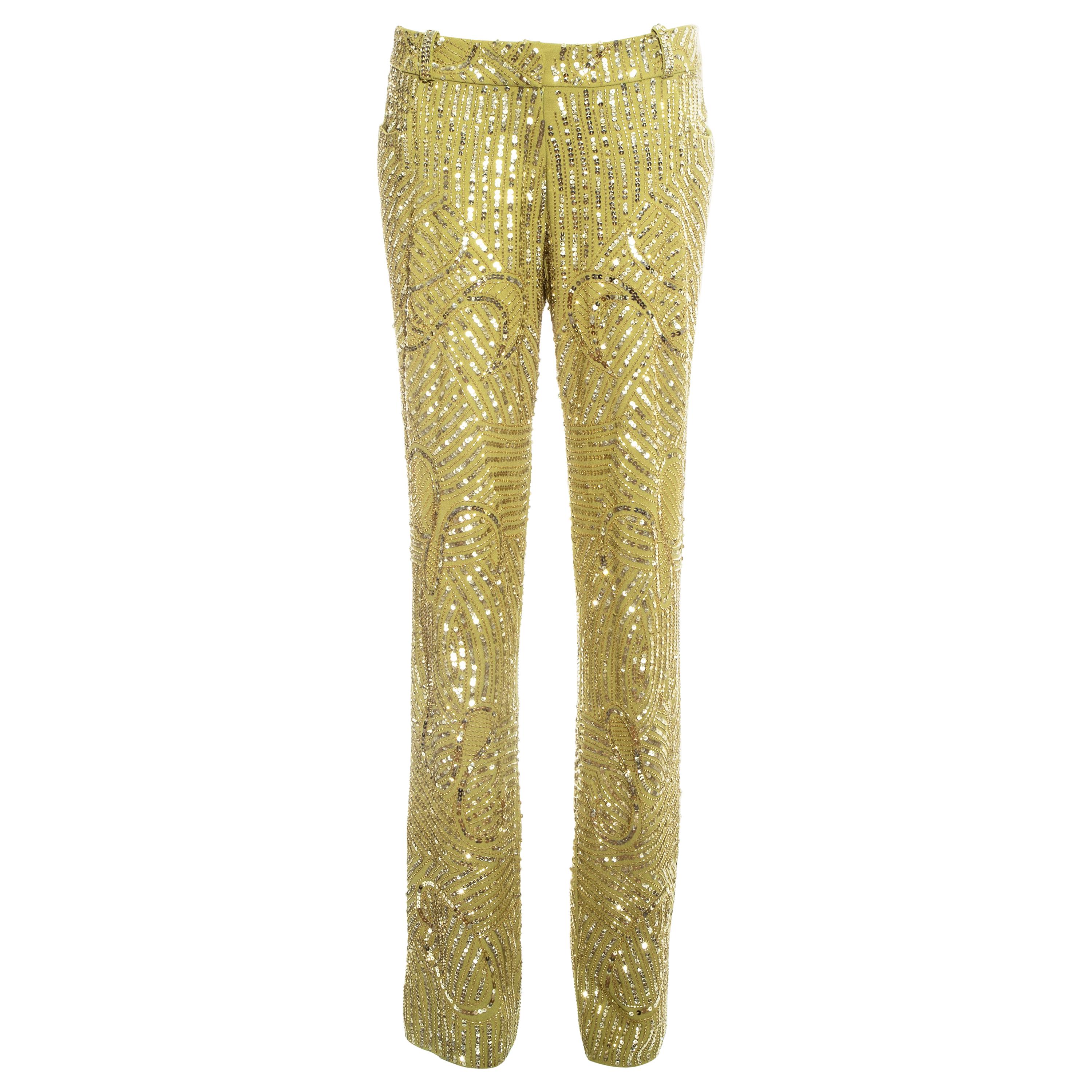 Christian Dior embellished lime green wool evening pants, fw 2005 For Sale
