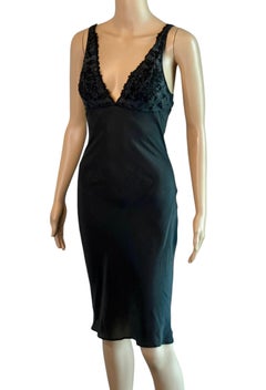 Christian Dior Embellished Slip Silk Black Midi Dress