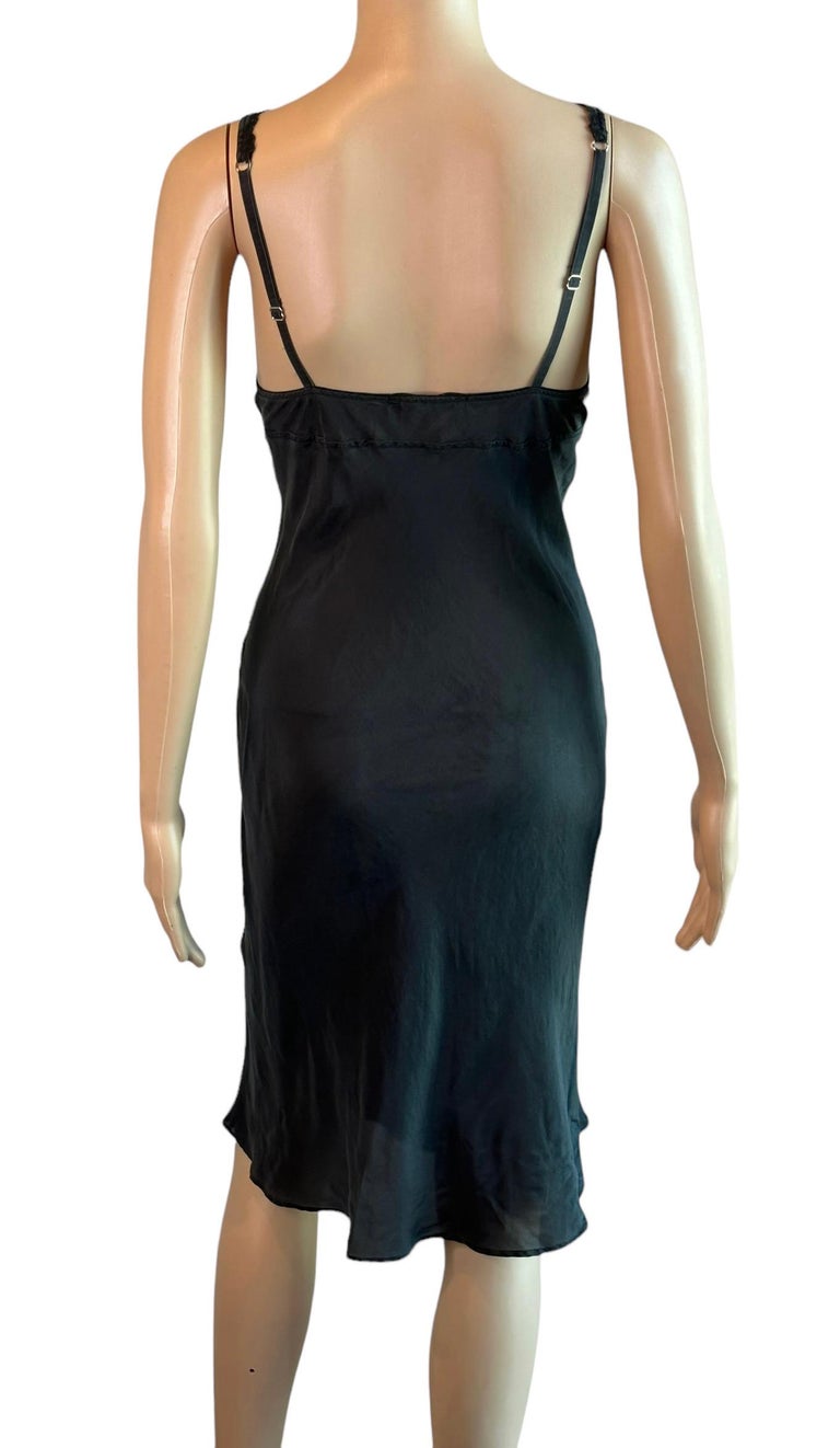Christian Dior Embellished Slip Silk Black Midi Dress For Sale at