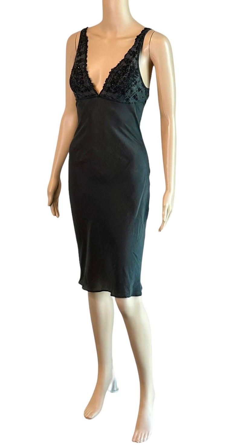 Christian Dior Embellished Slip Silk Black Midi Dress For Sale at 1stDibs