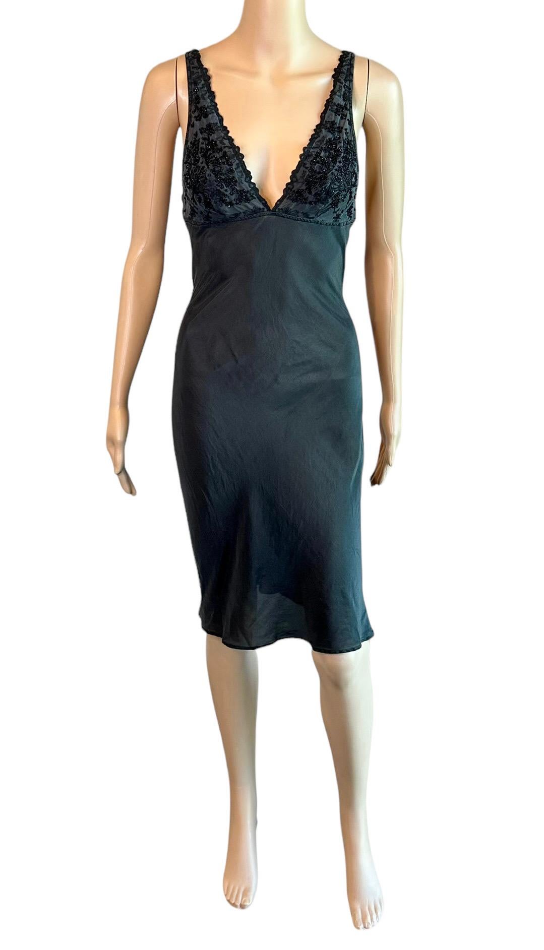 Christian Dior Embellished Slip Silk Black Midi Dress For Sale 3
