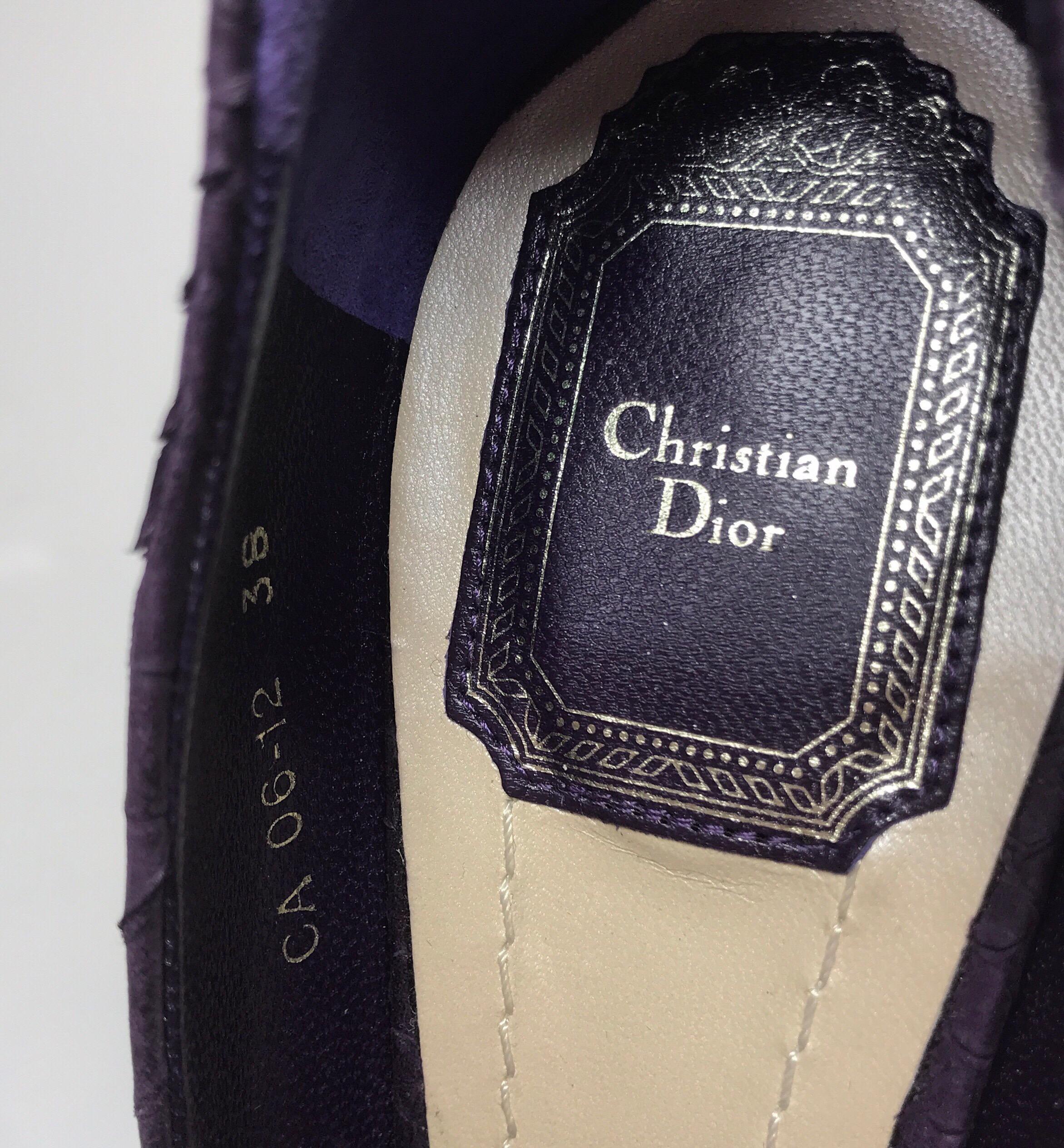 Women's Christian Dior Embossed Leather Purple Platform Heels-38