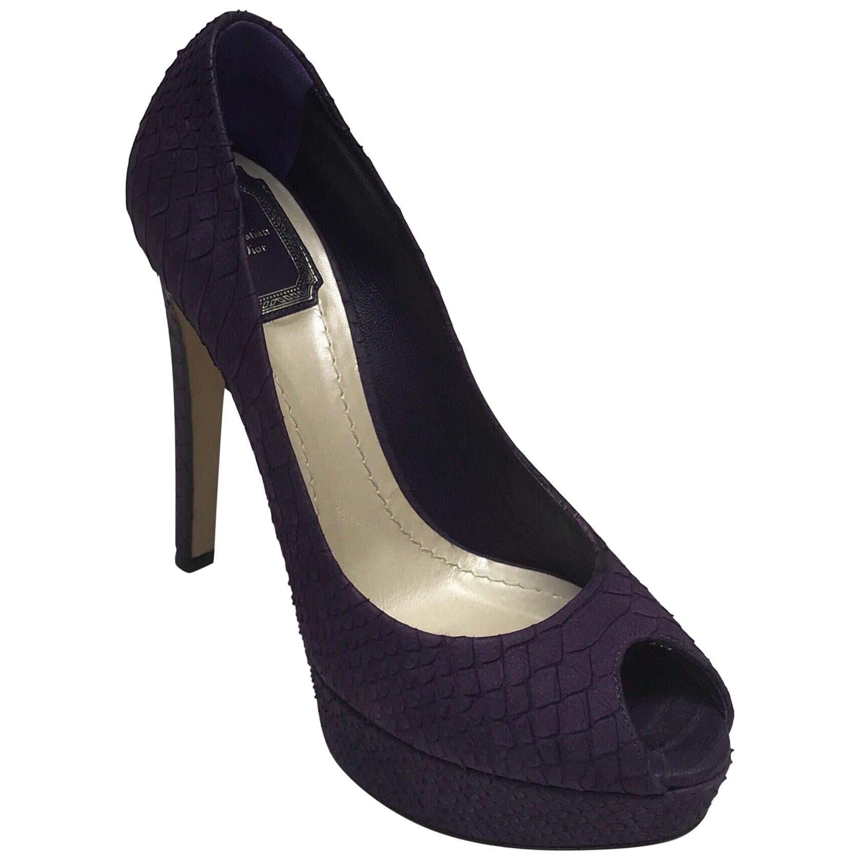 Christian Dior Embossed Leather Purple Platform Heels-38