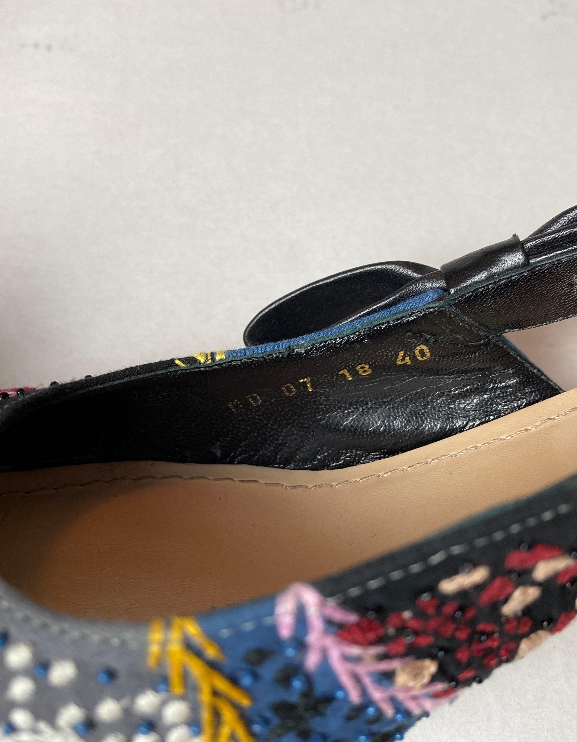 Black Christian Dior Embroidered Beaded Sweet-D Slingback Pumps sz 40