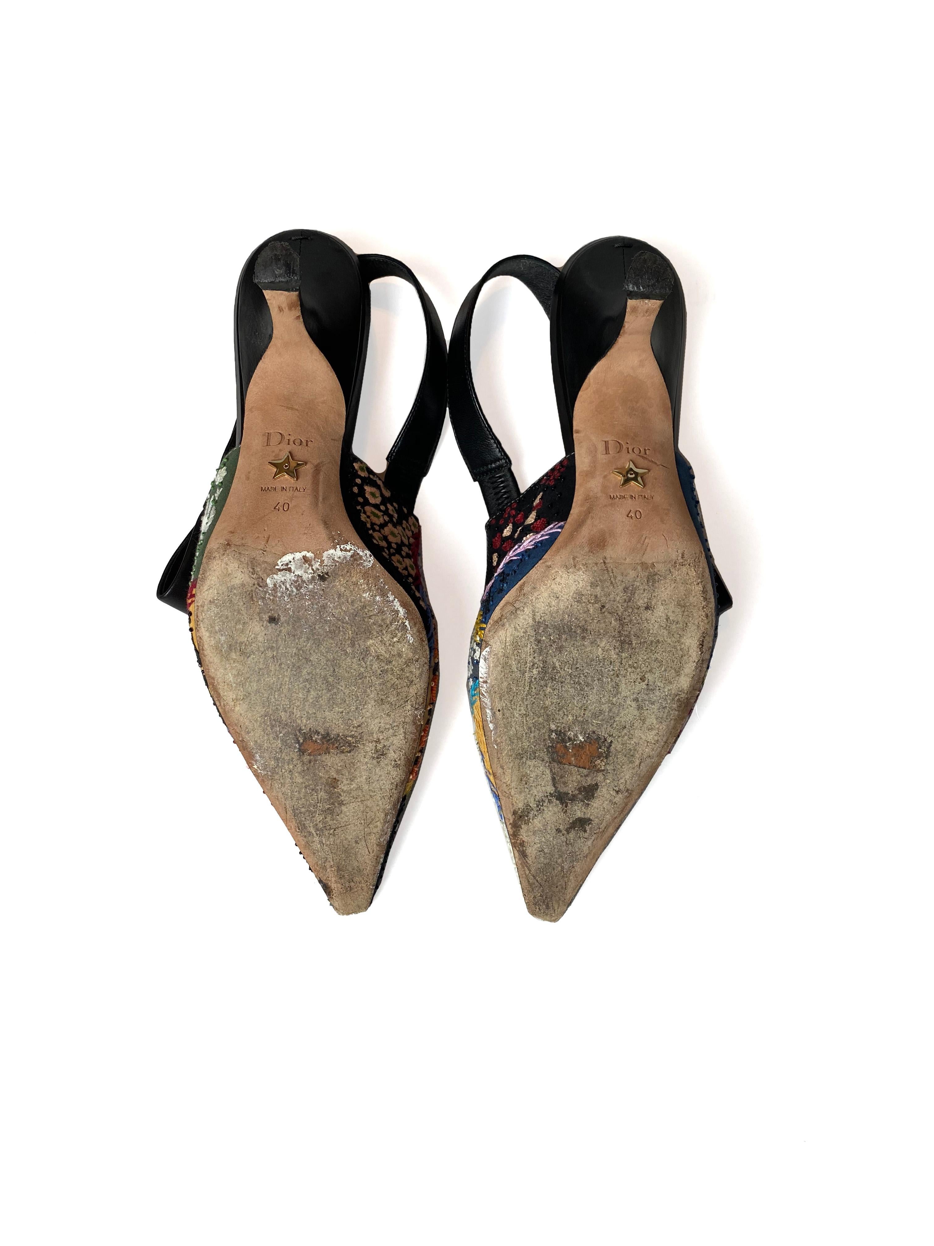 Christian Dior Embroidered Beaded Sweet-D Slingback Pumps sz 40 In Good Condition In New York, NY