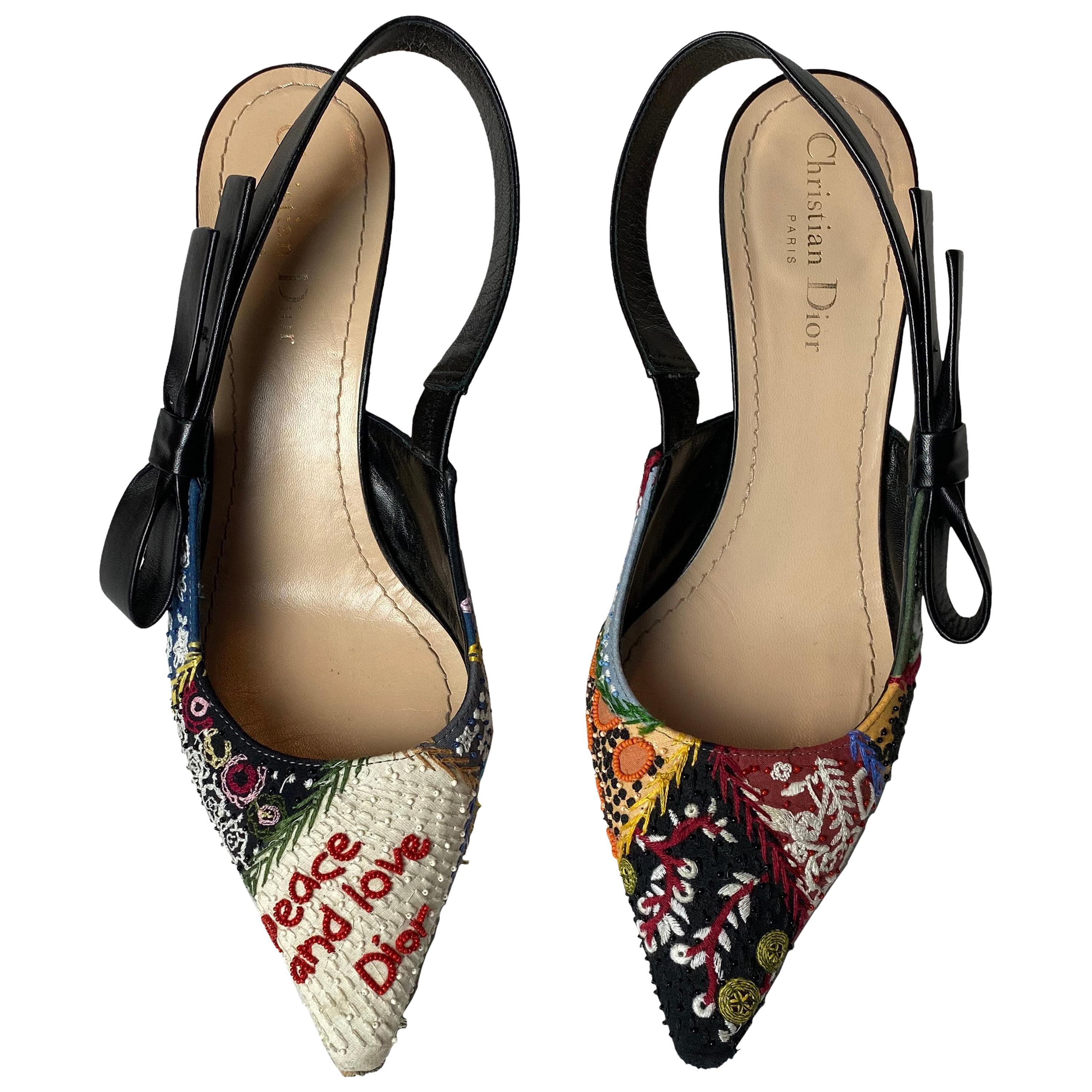 Christian Dior Embroidered Beaded Sweet-D Slingback Pumps sz 40 For Sale at  1stDibs | dior sweet d slingback, d connect sneaker dior