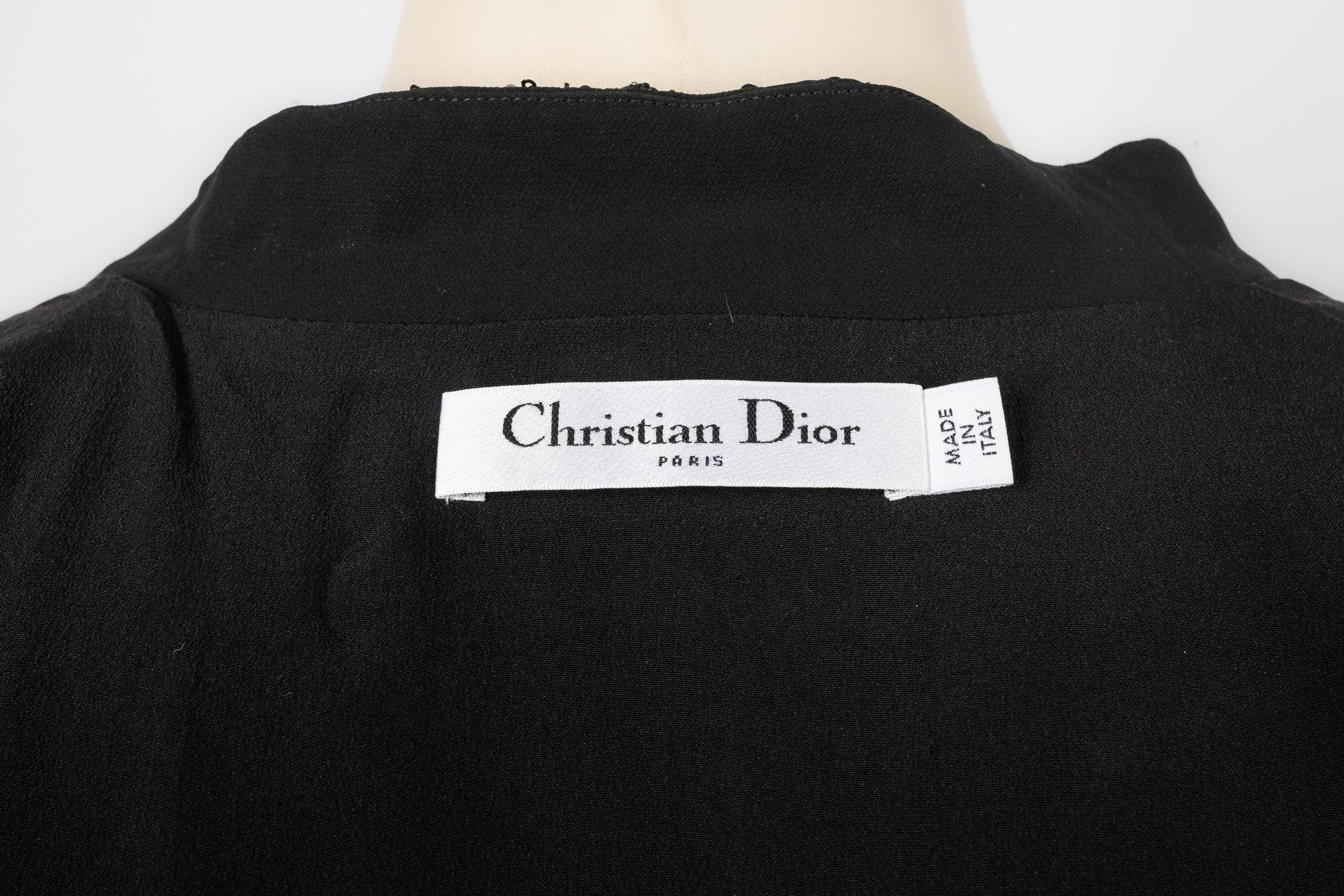 Christian Dior Schwarzes besticktes Seidenoberteil im Angebot 3