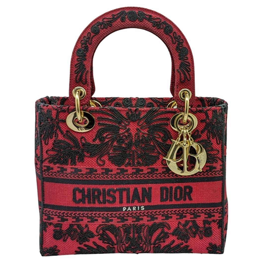 Christian Dior Embroidered Canvas Conely Medium Lady D-Lite Tote For Sale