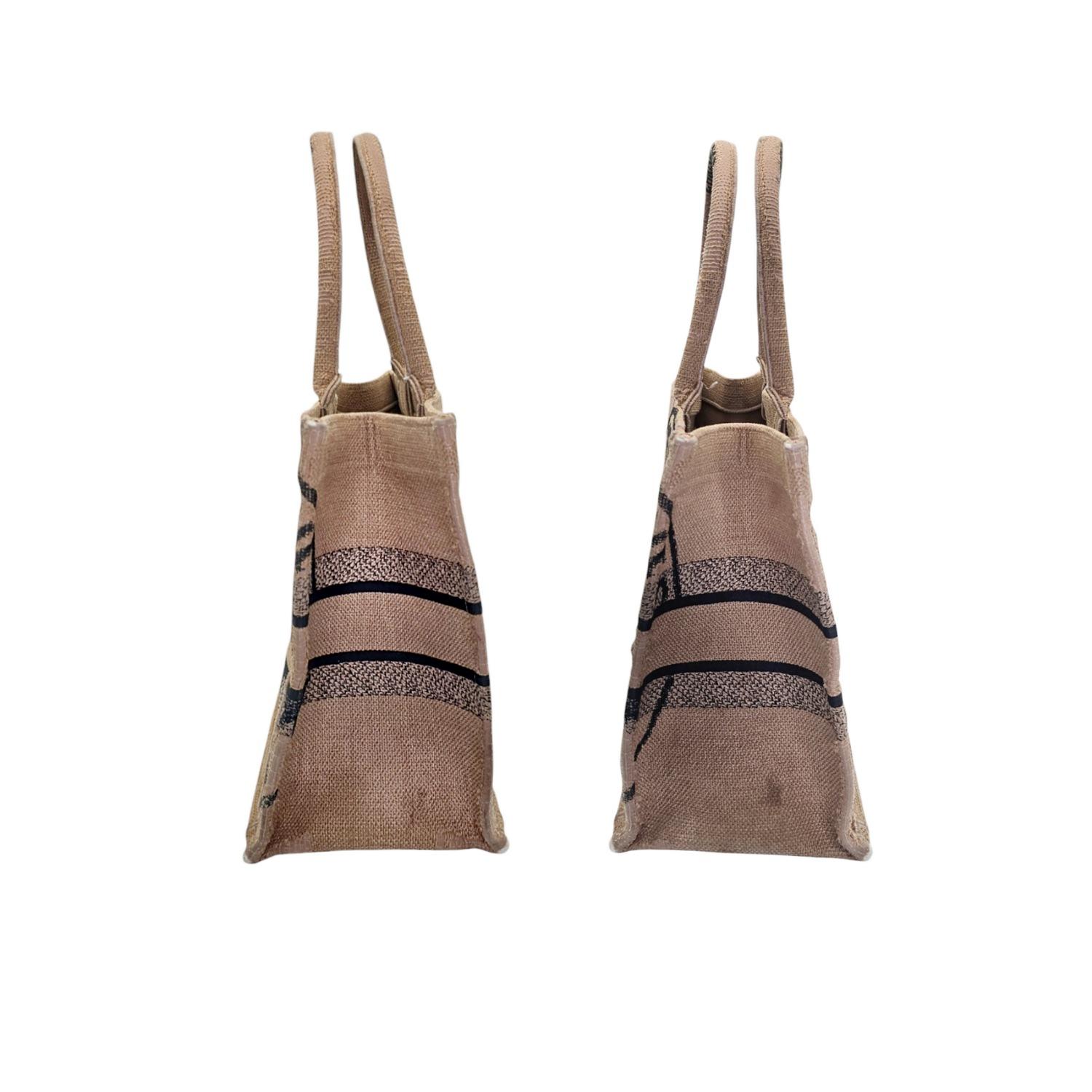 Christian Dior Embroidered Canvas Jute Medium Book Tote In Good Condition For Sale In Scottsdale, AZ