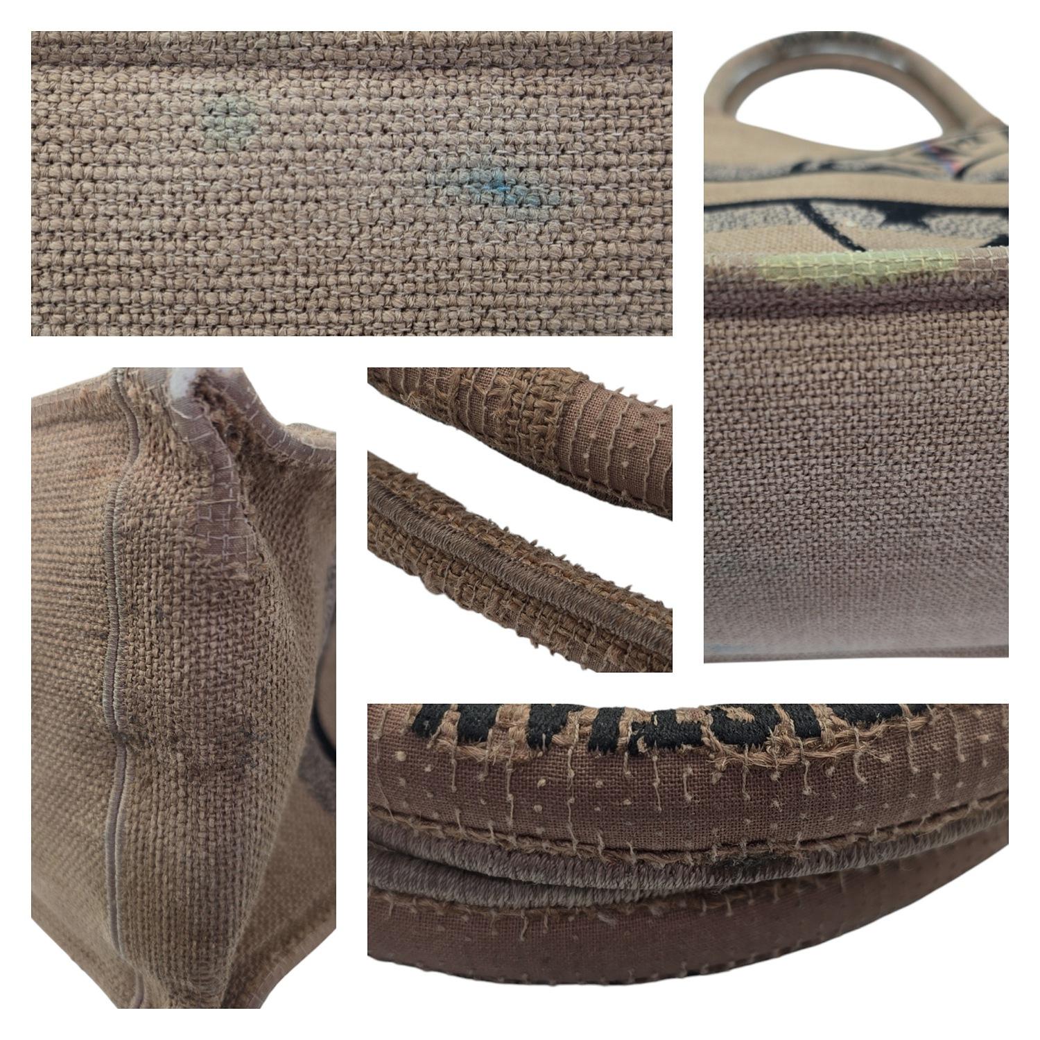Christian Dior Embroidered Canvas Jute Medium Book Tote For Sale 2