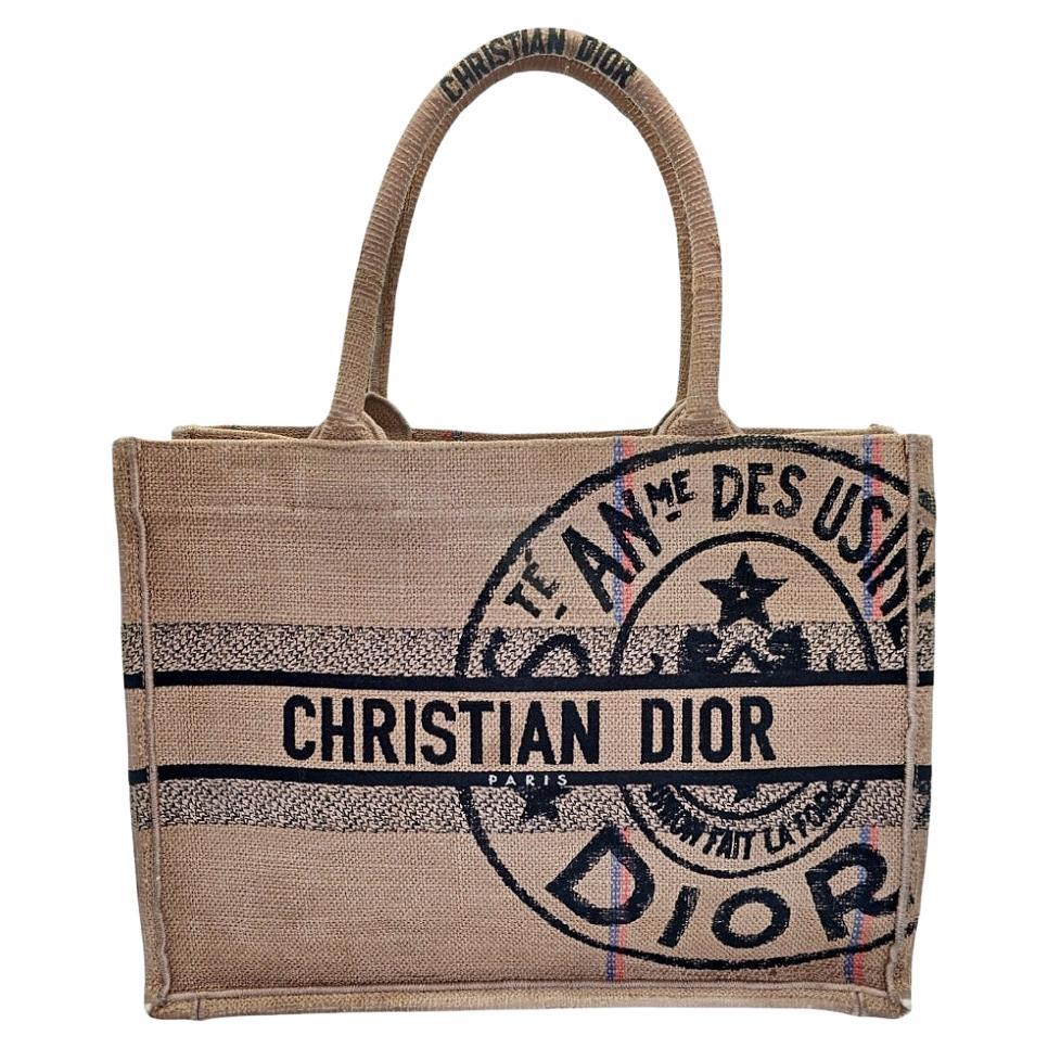 Christian Dior Embroidered Canvas Jute Medium Book Tote For Sale