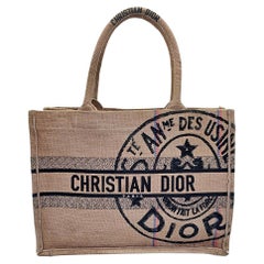 Christian Dior Embroidered Canvas Jute Medium Book Tote