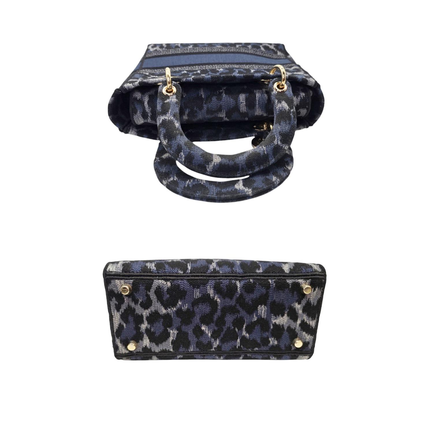 Women's Christian Dior Embroidered Canvas Mizza Medium Lady D-Lite Bag Blue