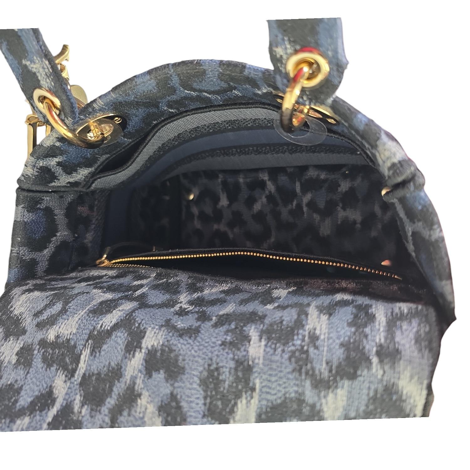 Christian Dior Embroidered Canvas Mizza Medium Lady D-Lite Bag Blue 1
