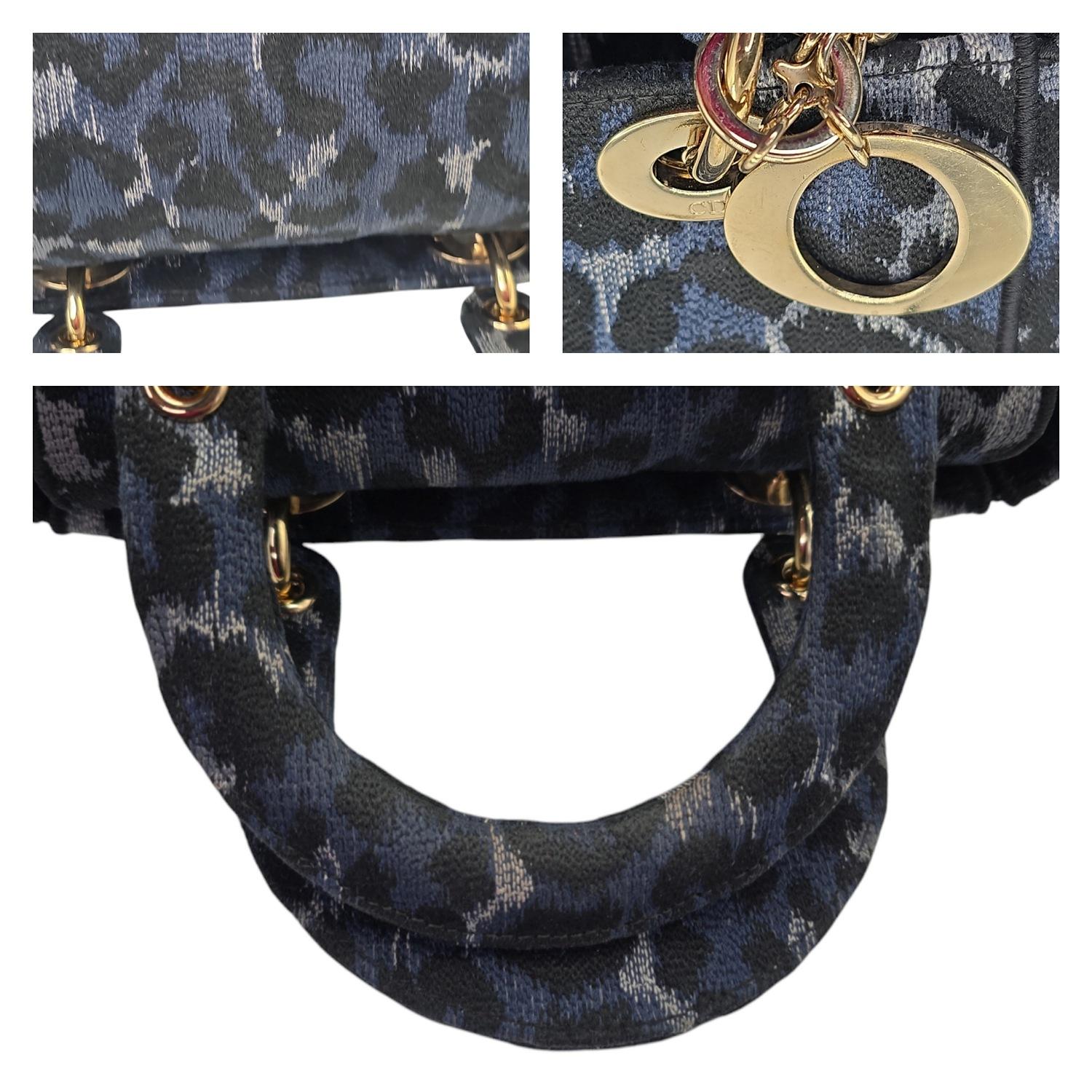 Christian Dior Embroidered Canvas Mizza Medium Lady D-Lite Bag Blue 4