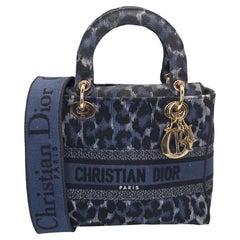 Christian Dior Embroidered Canvas Mizza Medium Lady D-Lite Bag Blue
