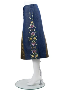 Christian Dior by John Galliano Embroidered Denim Midi Skirt Spring/Summer 2002