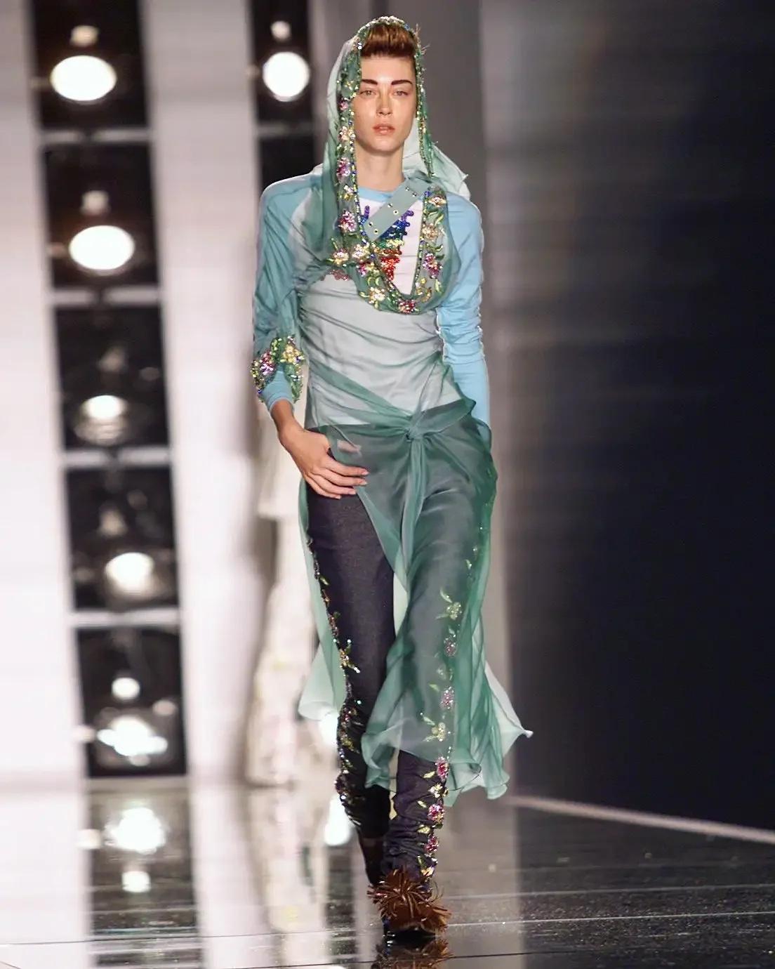Christian Dior by John Galliano Embroidered Denim Midi Skirt