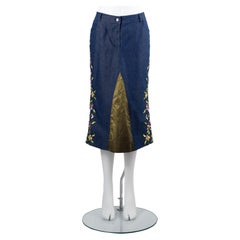 Christian Dior by John Galliano Embroidered Denim Midi Skirt Spring/Summer 2002