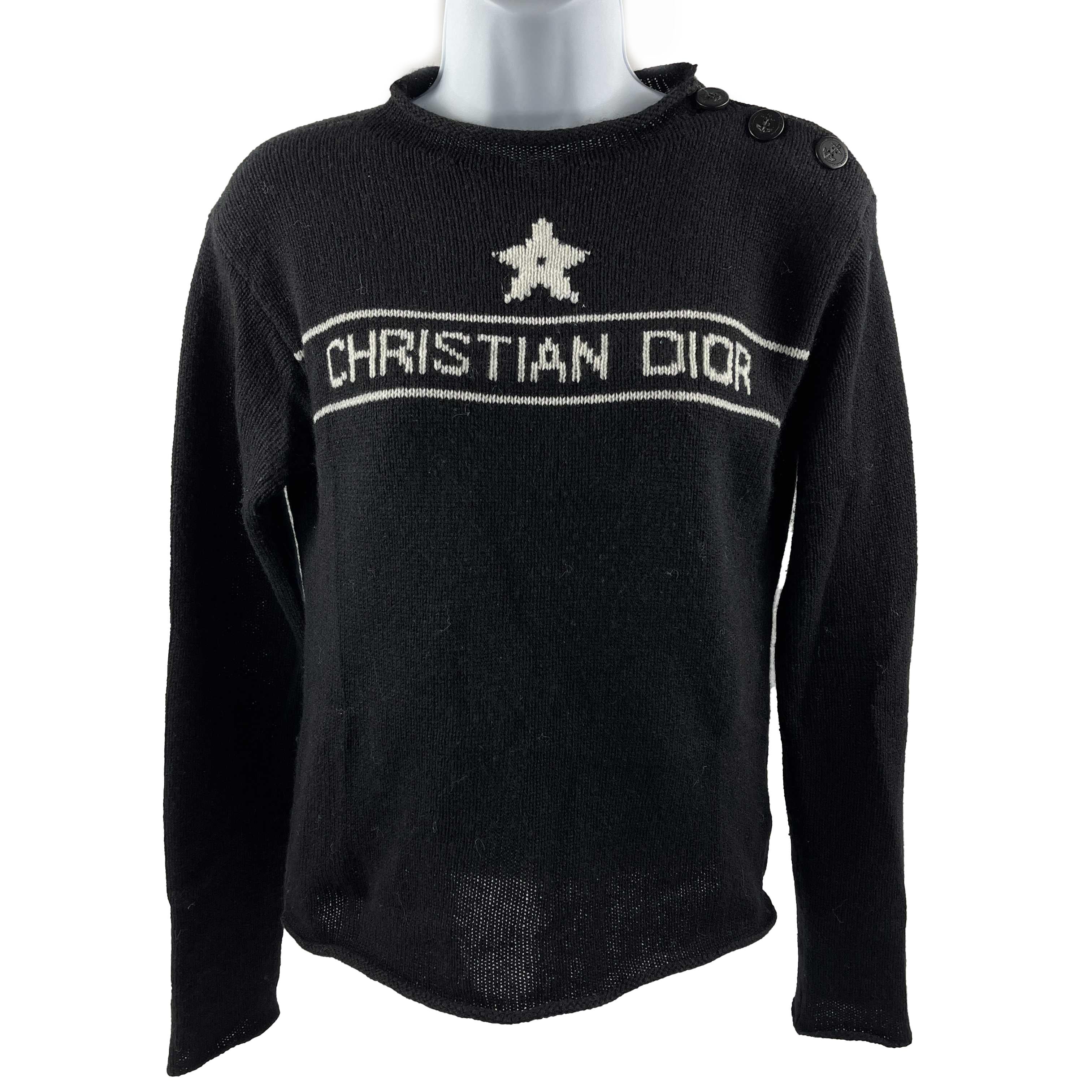 Christian Dior Embroidered Logo Knit Cashmere Sweater 34 US 2 4