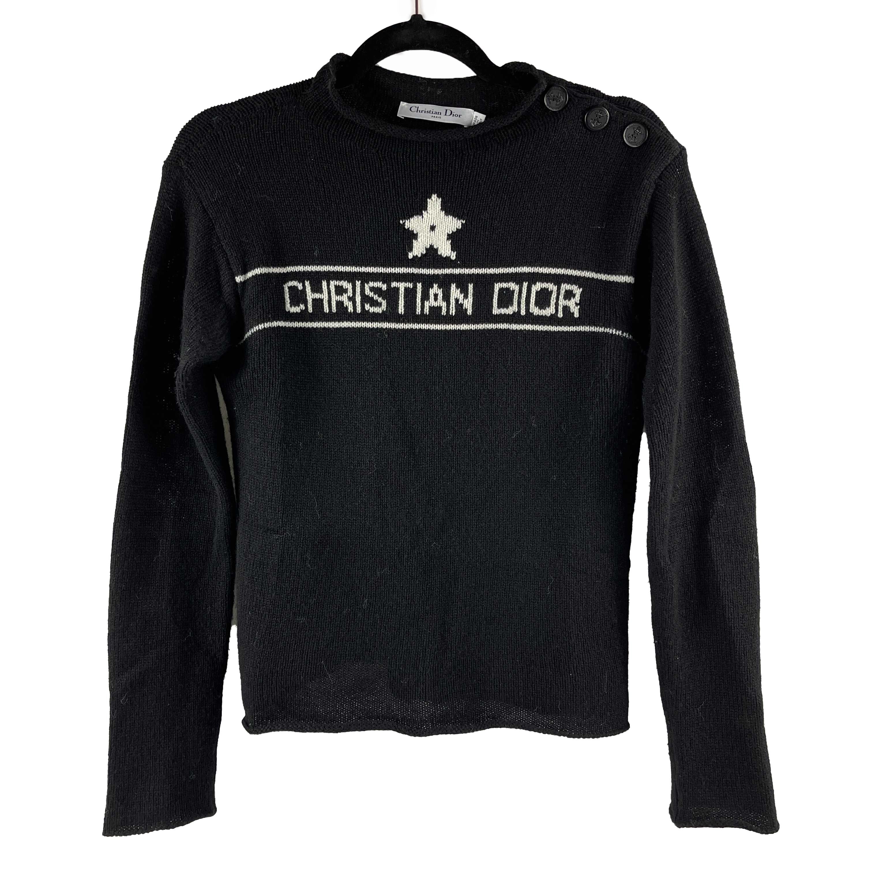 Christian Dior Embroidered Logo Knit Cashmere Sweater 34 US 2 1