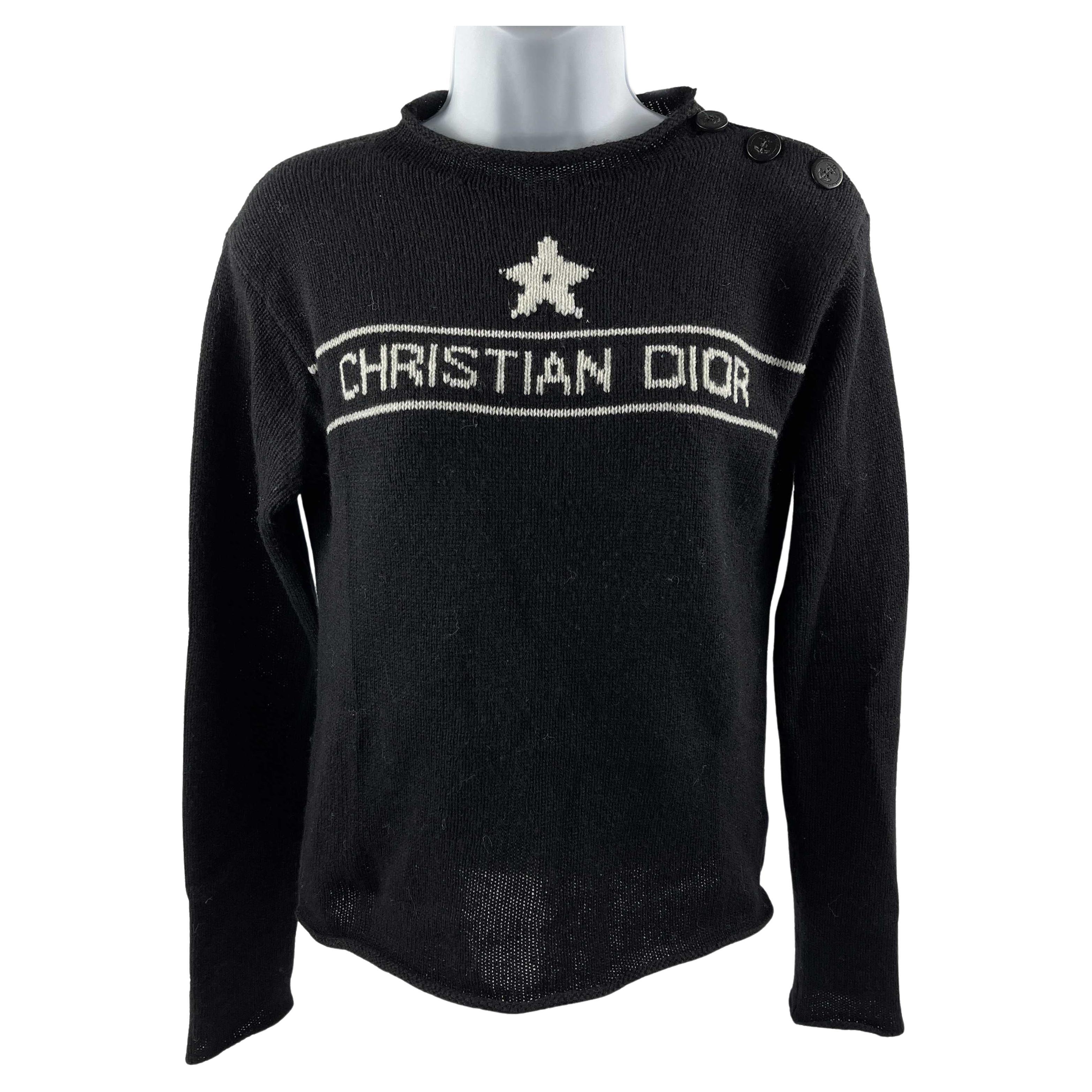 Christian Dior Embroidered Logo Knit Cashmere Sweater 34 US 2 For Sale at  1stDibs